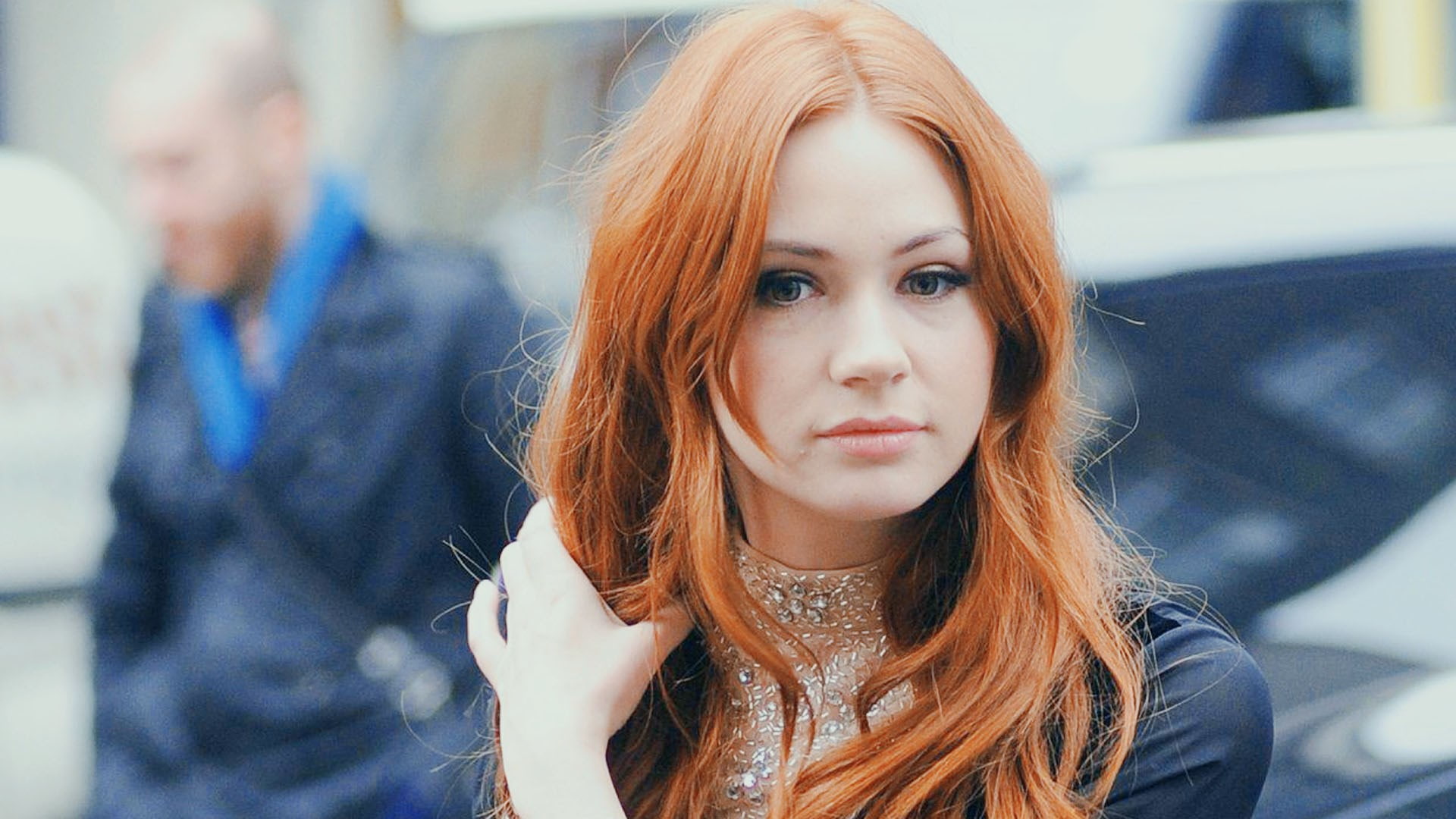 two people, couple - relationship, looking, females, adult, redhead, contemplation, portrait, women, karen gillan, beauty, looking at camera, 1080P, beautiful woman, HD Wallpaper
