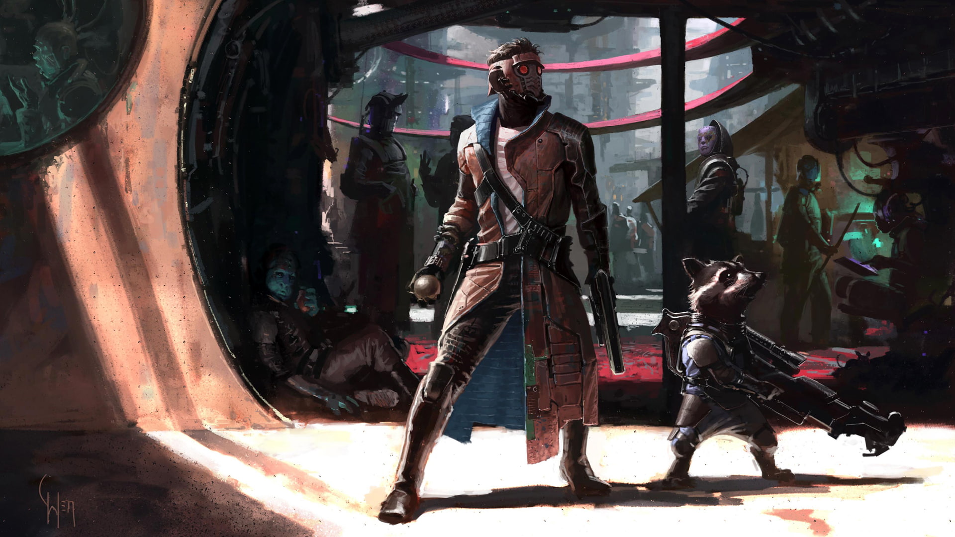 Rocket Raccoon, artwork, Guardians of the Galaxy, 1080P, Star Lord, concept art, HD Wallpaper
