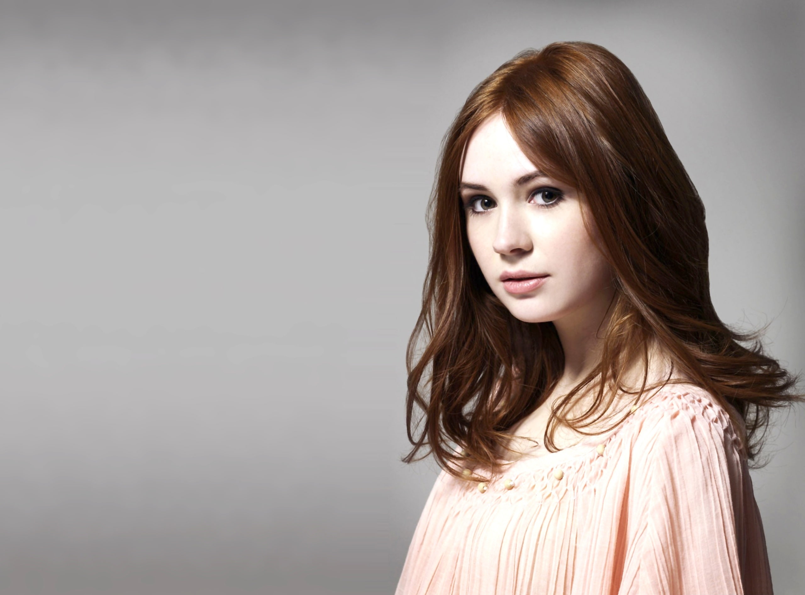 one person, brown hair, adult, young women, hair, blouse, neck, 2K, indoors, looking at camera, long hair, karen, pink, scoop, hairstyle, s, modern, gillan, HD Wallpaper