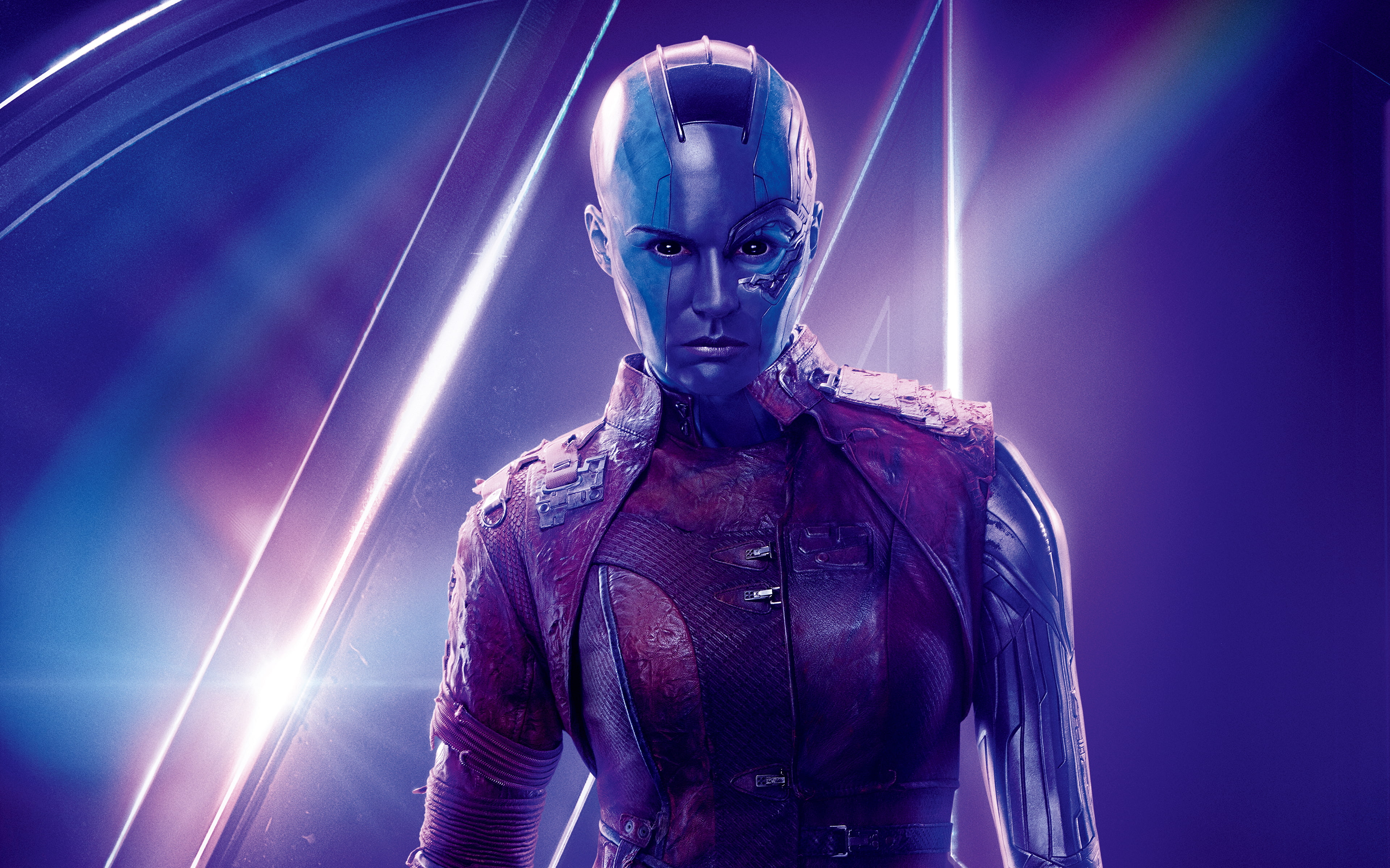 Avengers, cyborg, Karen, illuminated, waist up, laser, glowing, aggression, night, front view, indoors, lighting equipment, attitude, robot, Gillan, Nebula, HD Wallpaper