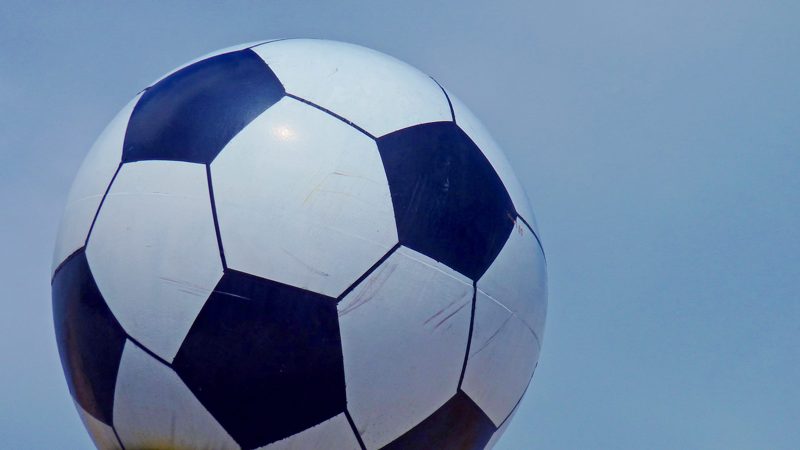 footballs, close-up, adidas, outdoors, sport, playing field, ball sports, no people, blue, copy space, clear sky, colored background, blue background, old, HD Wallpaper