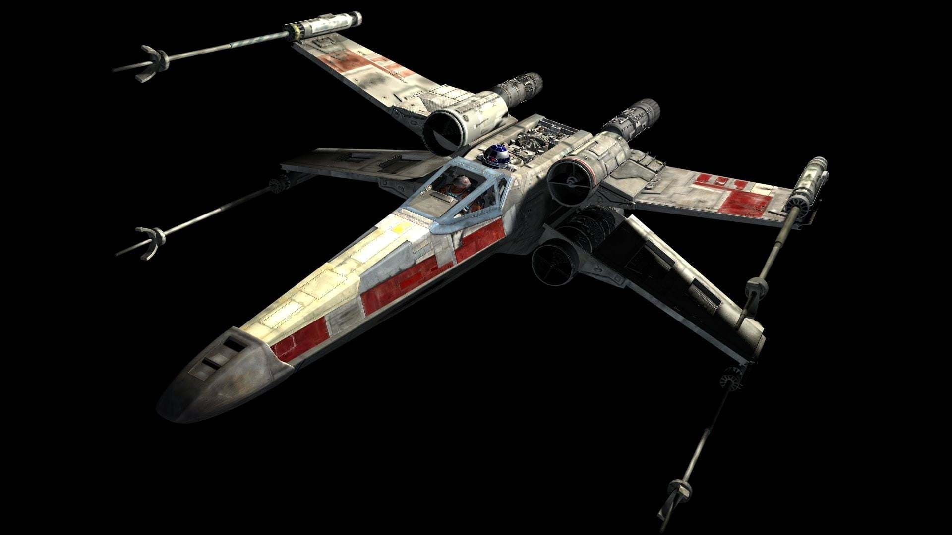 protection, wing, star, 1080P, black background, single object, close-up, high angle view, render, indoors, Star Wars, robot, X-wing, security, digital art, HD Wallpaper