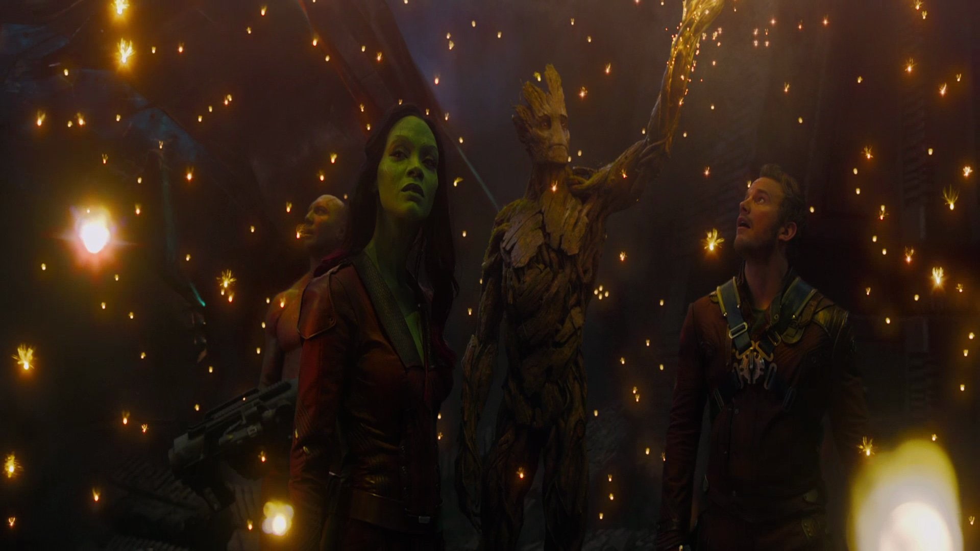 1080P, Gamora, Groot, Guardians of the Galaxy, Peter Quill, Movie, Chris Pratt, Zoe Saldana, Dave Bautista, Drax The Destroyer, HD Wallpaper