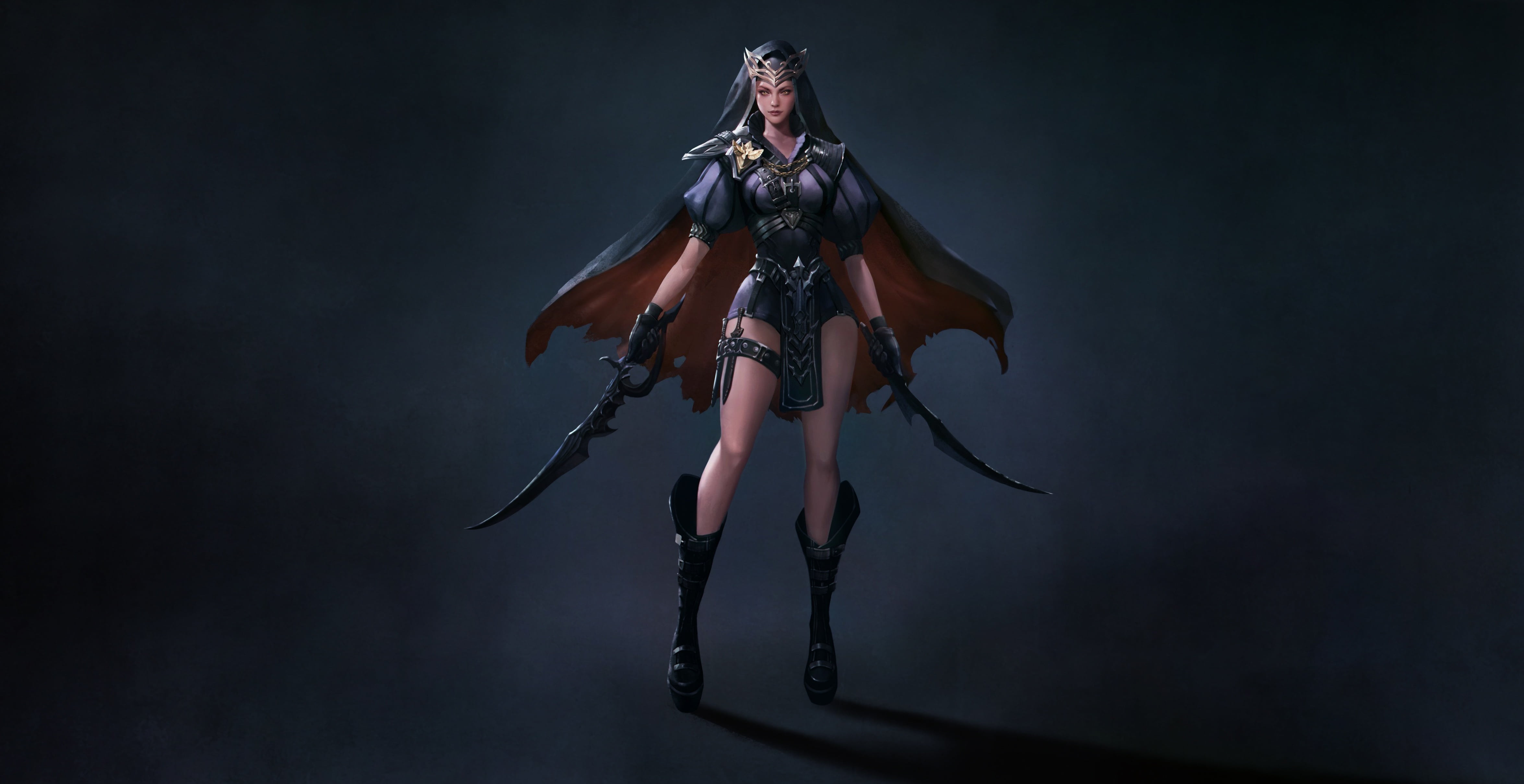 Cloak, Assassin, Daggers, Melee Weapons, Girl, Art, Minimalism, 4K, Background, Dagger, DY 33, Style, HD Wallpaper