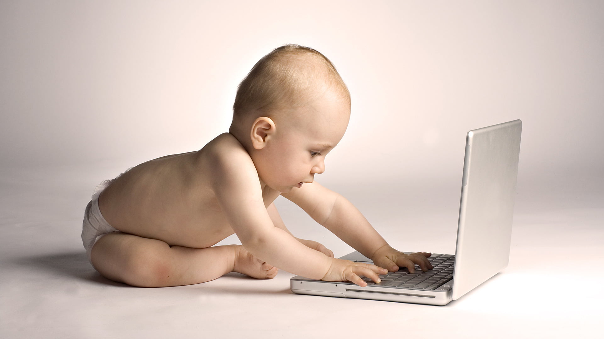 using laptop, learning, isolated, indoors, shirtless, portrait, babies Only, baby, boys, profile view, childhood, background, beautiful, caucasian Ethnicity, HD Wallpaper