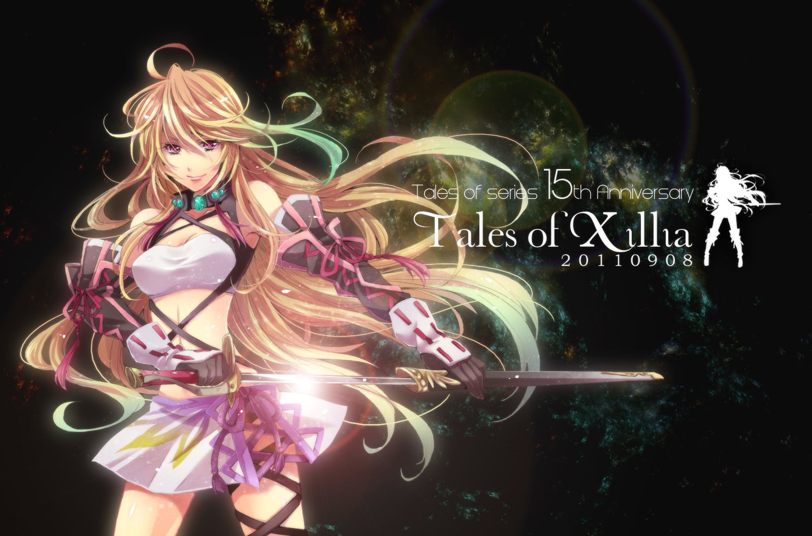 purple, creativity, night, black background, multi colored, blurred motion, lighting equipment, kanou, sword, xillia, western script, eyes, light, no people, HD Wallpaper