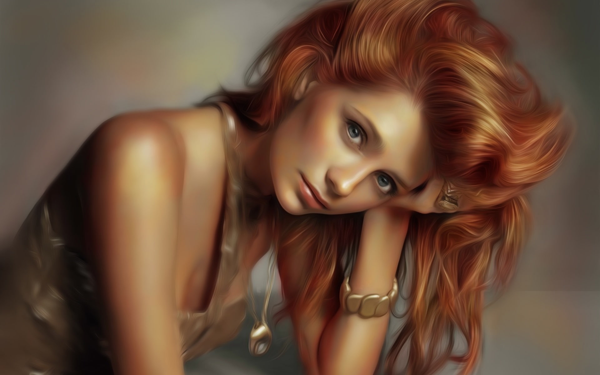 Red, Hair, 1080P, Art, Barton, Painting, Girl, Mischa, HD Wallpaper