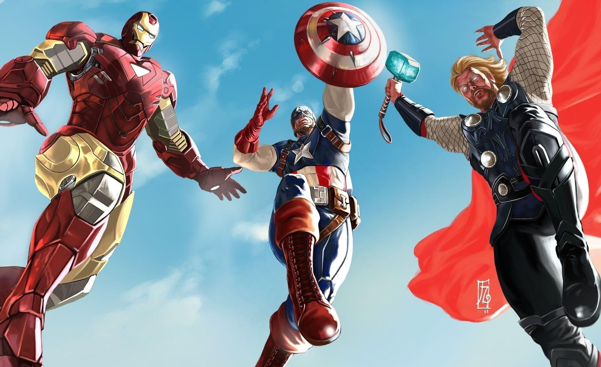 man, The Avengers, human arm, effort, men, mid-air, nature, captain america, competition, sky, avengers, artwork, american football - ball, motion, american, HD Wallpaper