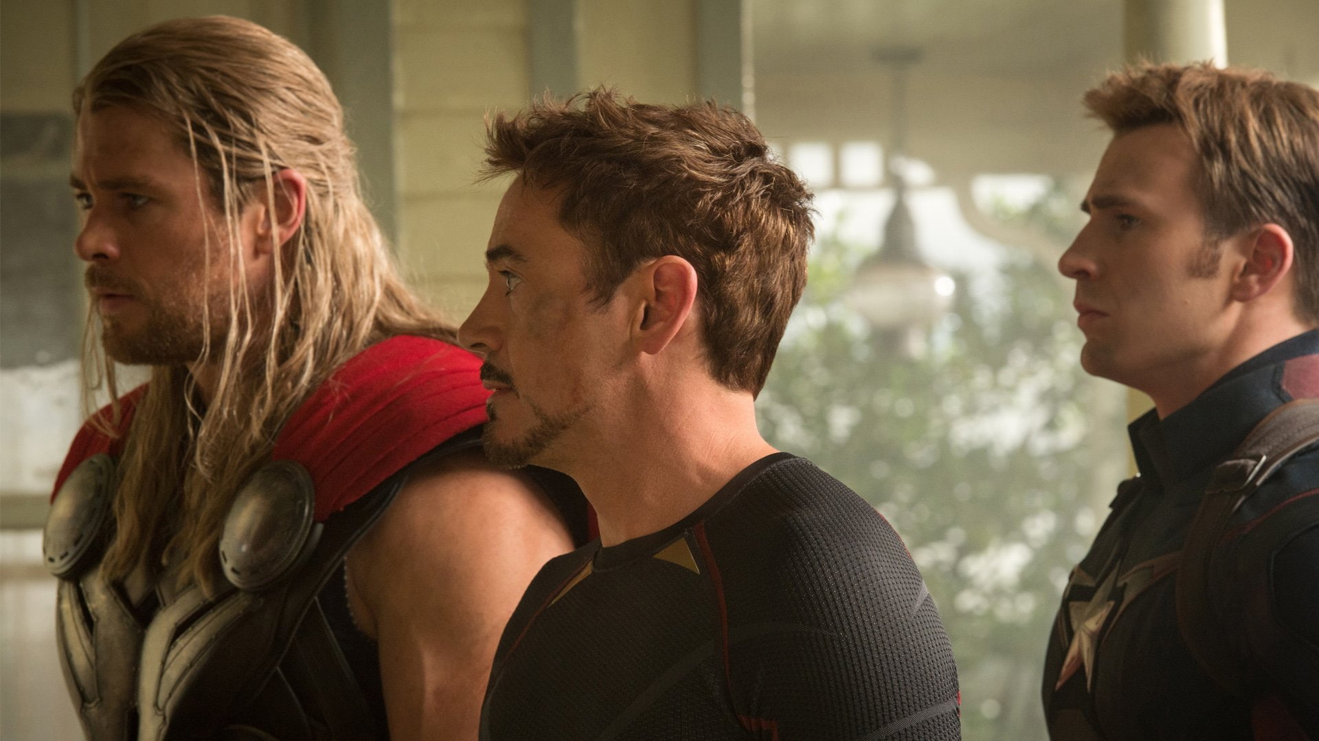 communication, looking, people, Captain America, men, The Avengers, Chris Hemsworth, Chris Evans, Robert Downey Jr., adult, Thor, emotion, Tony Stark, conflict, HD Wallpaper