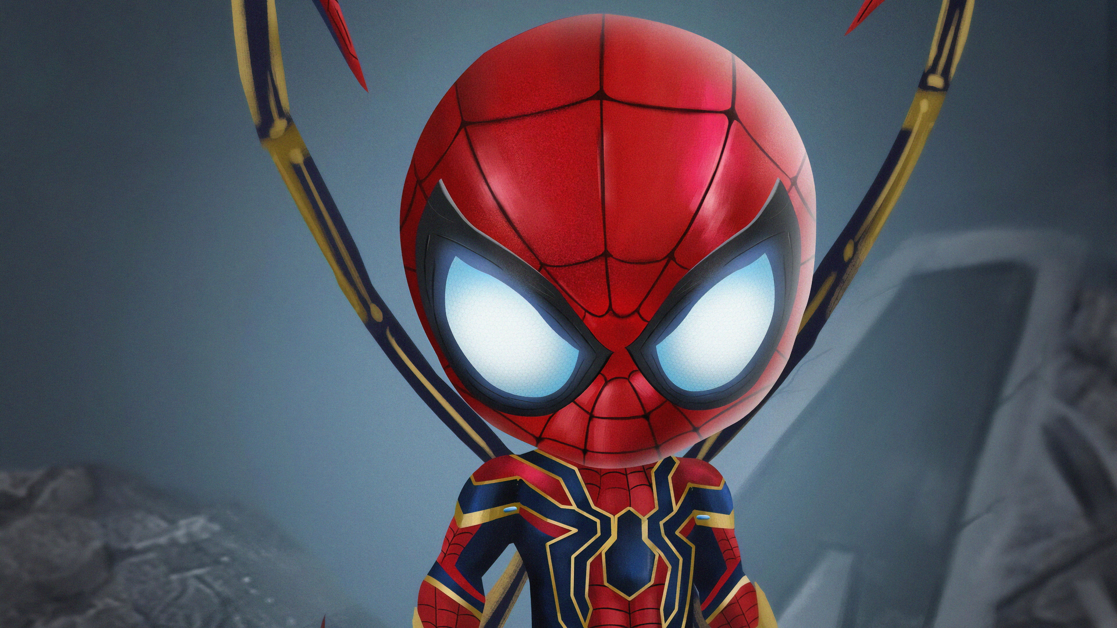 Iron Spider, Marvel Comics, Spider-Man, 4K, Chibi, HD Wallpaper