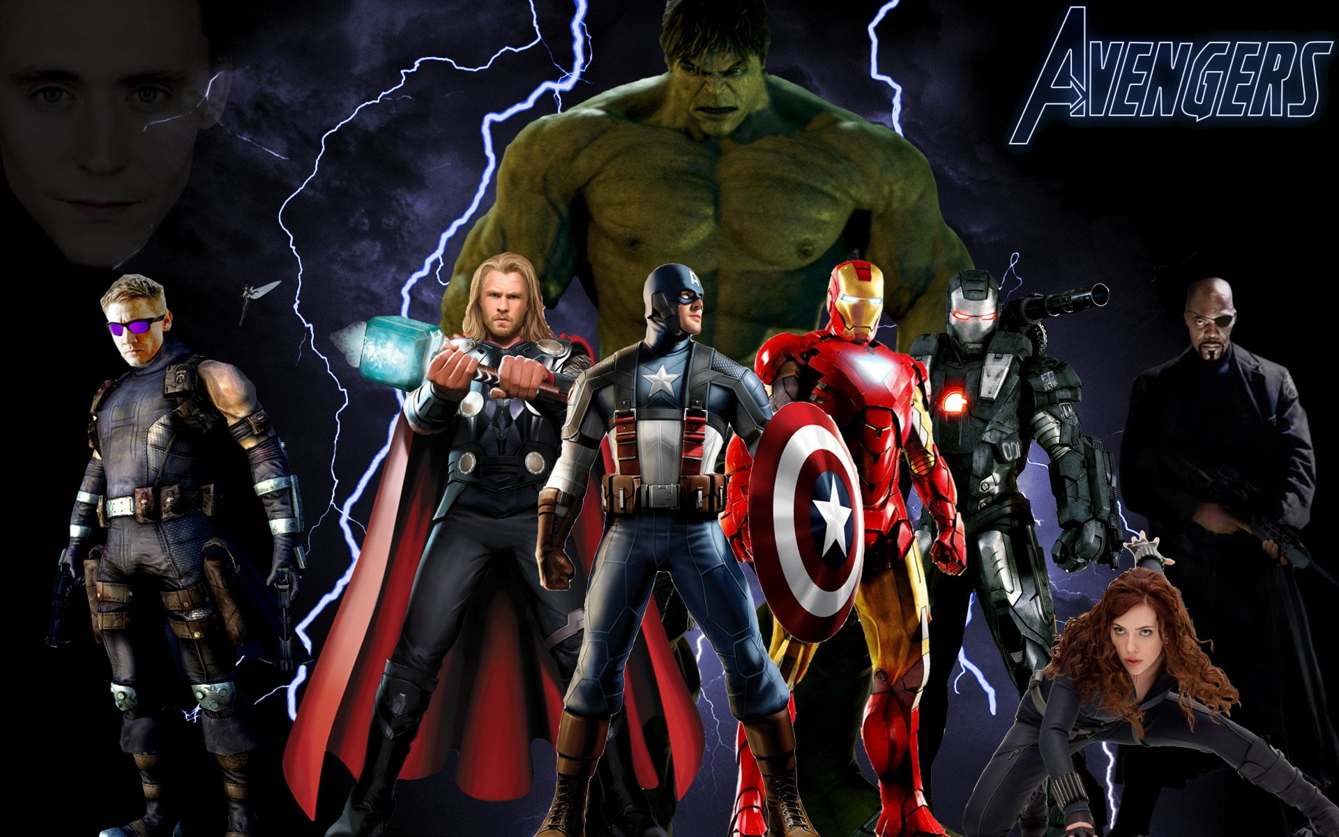 indoors, male likeness, representation, Iron Man, War Machine, statue, Loki, Natasha Romanoff, Captain America, close-up, multi colored, architecture, Hawkeye, HD Wallpaper