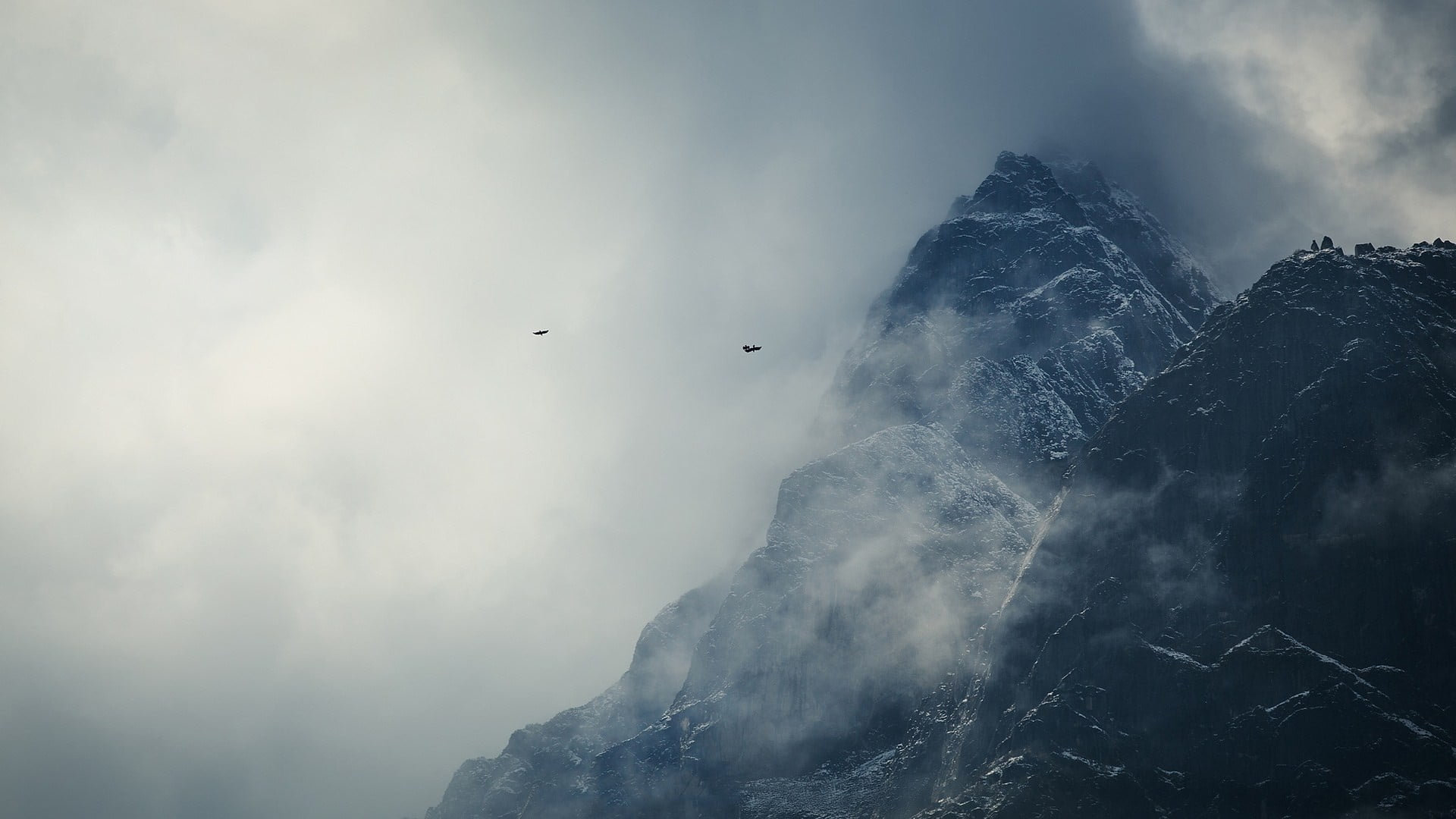 rock - object, rock, formation, day, scenics - nature, bird, covered, snowcapped mountain, mountain peak, cloud - sky, low angle view, winter, sky, outdoors, HD Wallpaper