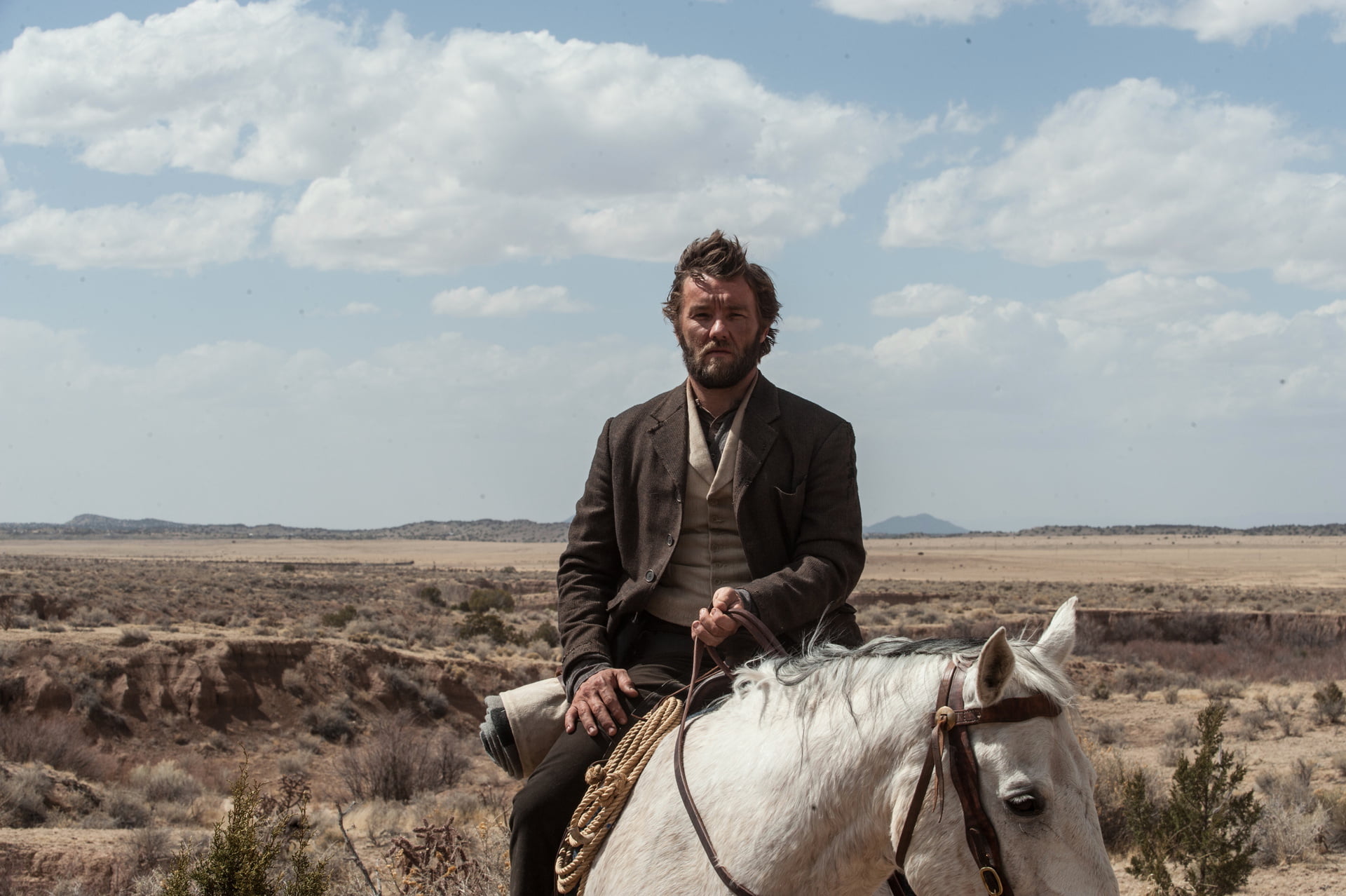riding, day, horse, one animal, animal, jane got a gun, portrait, dan frost, real people, 1080P, jacket, animal wildlife, men, land, outdoors, working animal, HD Wallpaper