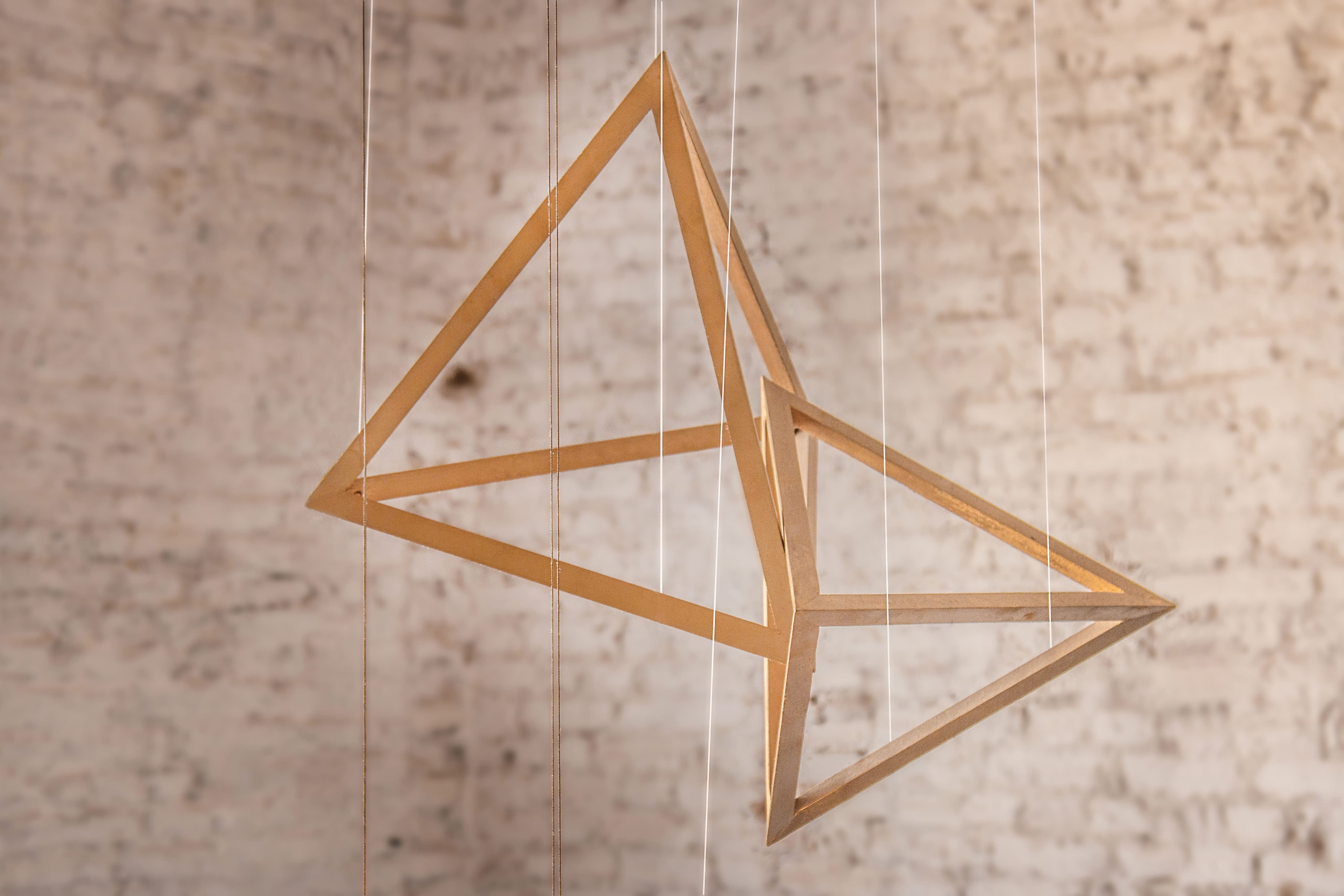 triangle, hang, studio shot, pattern, still life, bow, close-up, bokeh, craft, wooden, star symbol, geometry, art, art and craft, plywood, decors, shape, HD Wallpaper