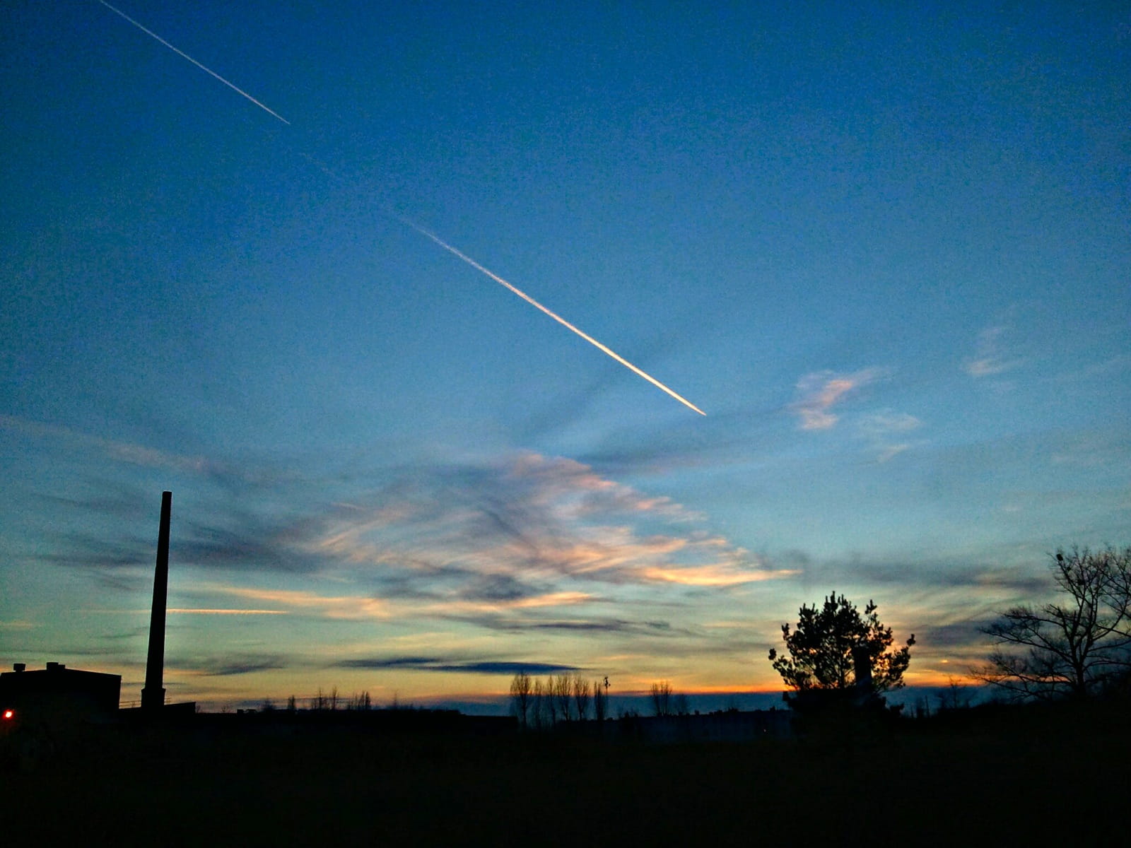 tranquility, sunrise, peaceful, tranquil scene, sunset, low angle view, chemtrails, vapor trail, tree, view, tranquil, nature, idyllic, plant, cloud - sky, HD Wallpaper