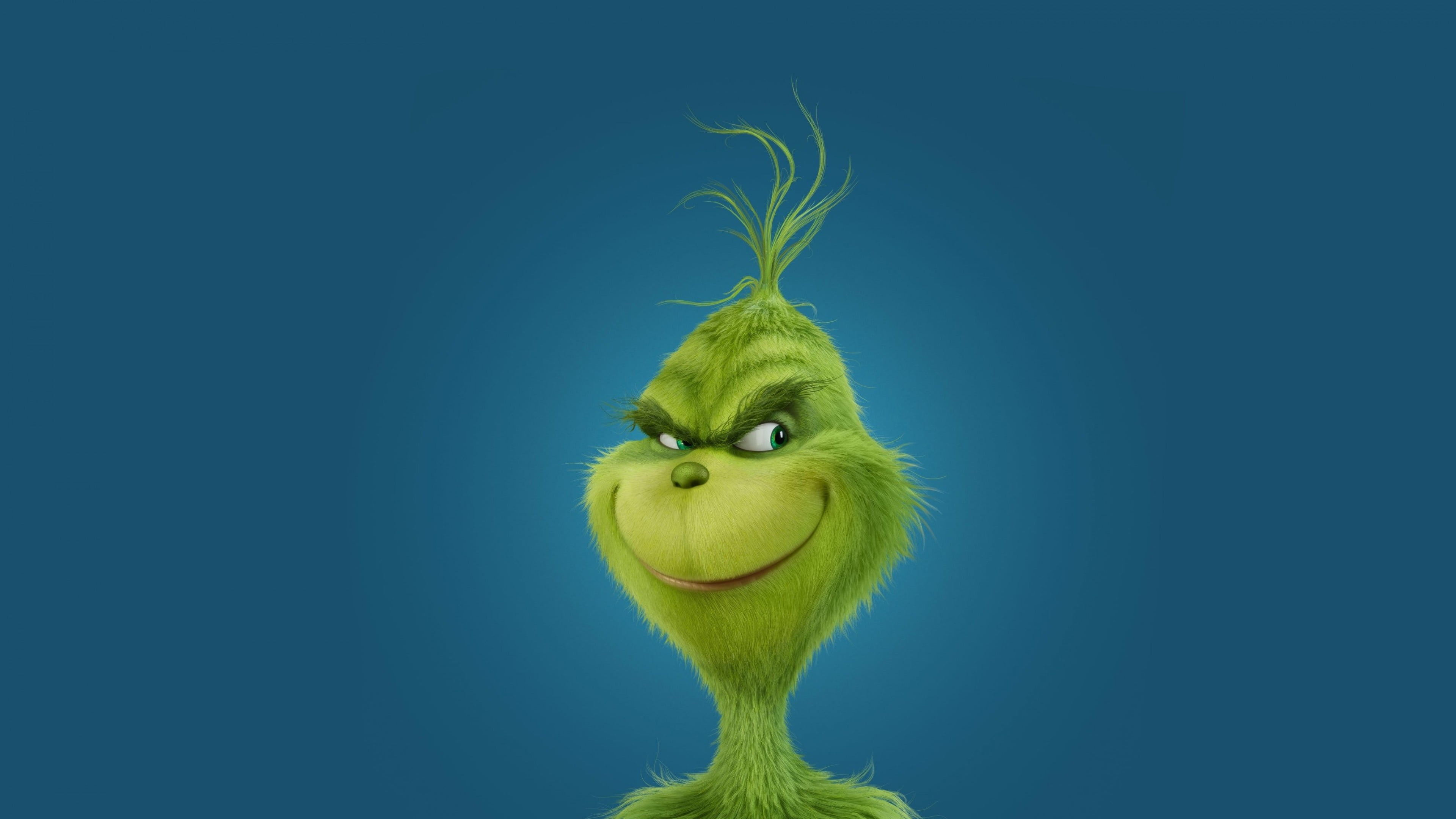 creature, artwork, minimalism, The Grinch (2018), 4K, simple background, blue background, HD Wallpaper