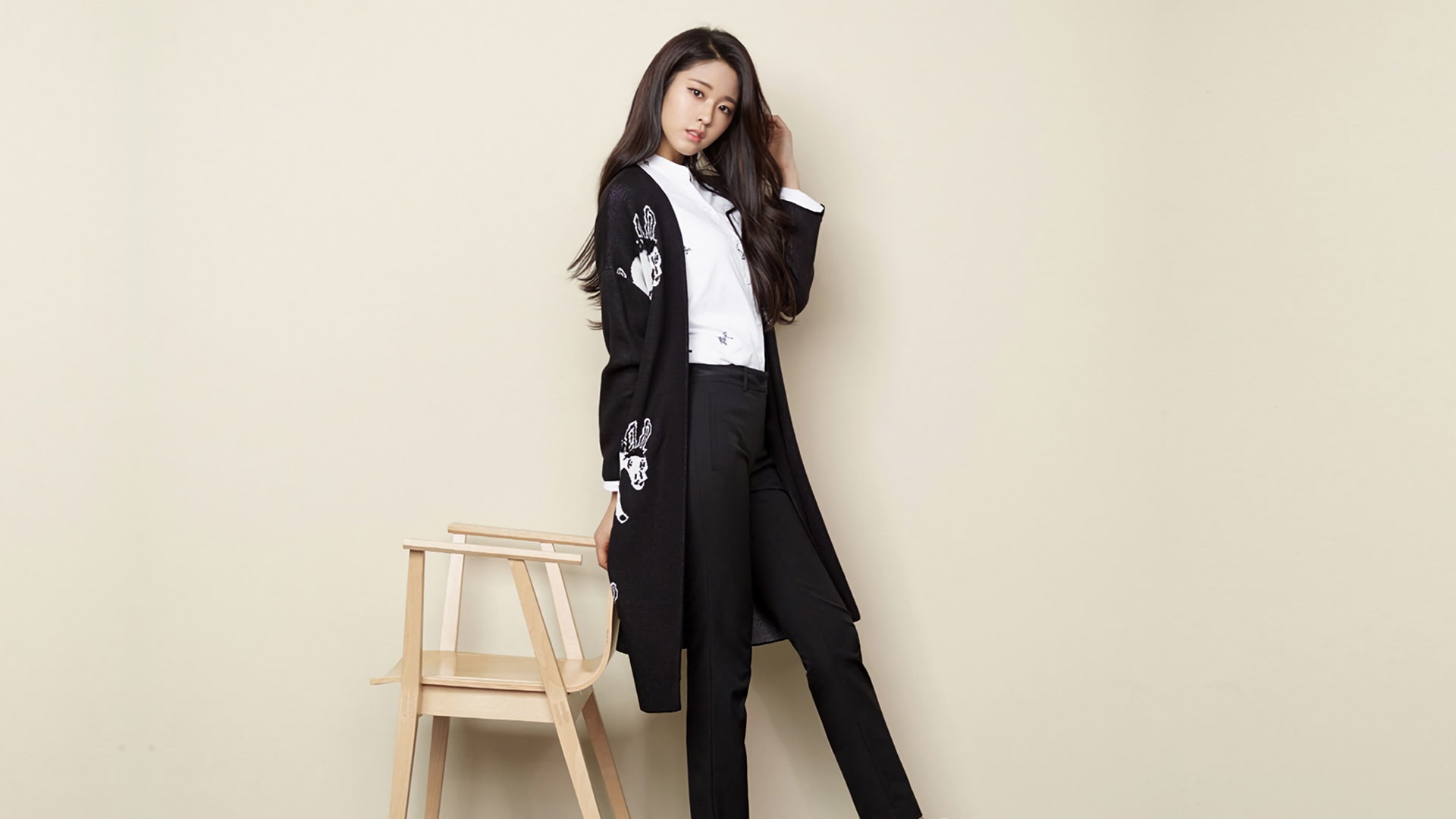 black outfits, women, Seolhyun, Asian, Korean, model, 1080P, HD Wallpaper