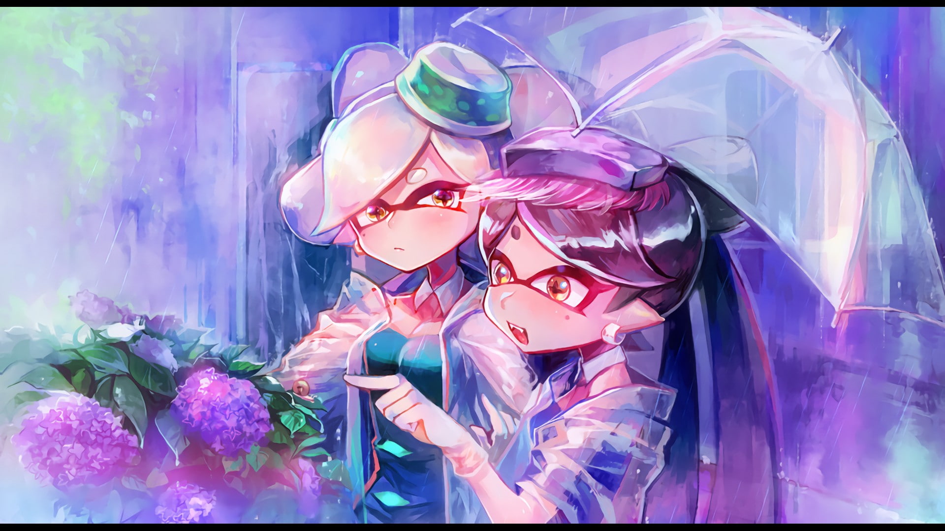nintendo, flowers, splatoon, anime girl, colorful, girl, umbrella, 1080P, anime, HD Wallpaper