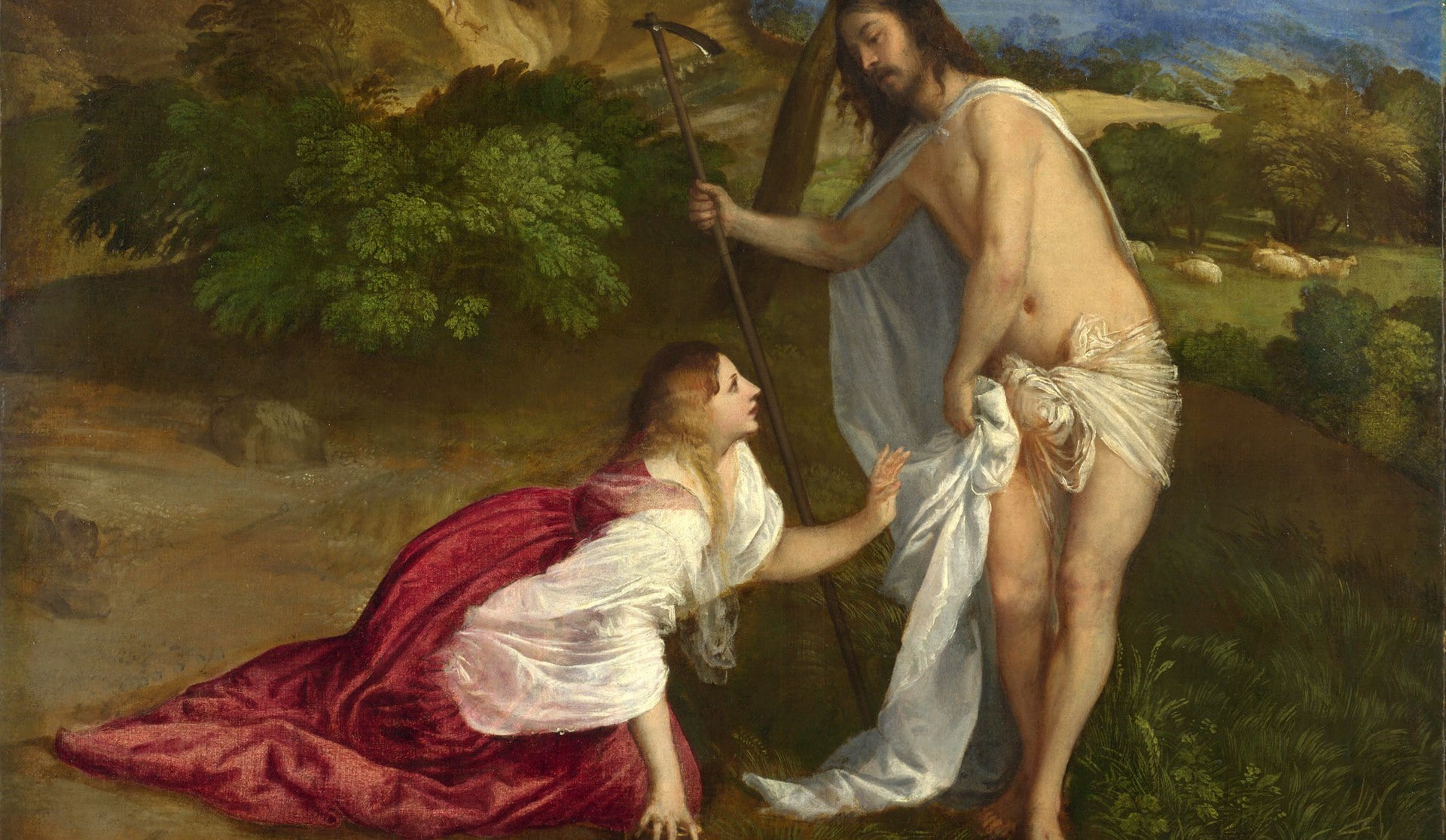 emotion, mid adult, love, men, paintings titian noli me tangere, tree, people, nature, togetherness, couple - relationship, mid adult couple, side view, HD Wallpaper
