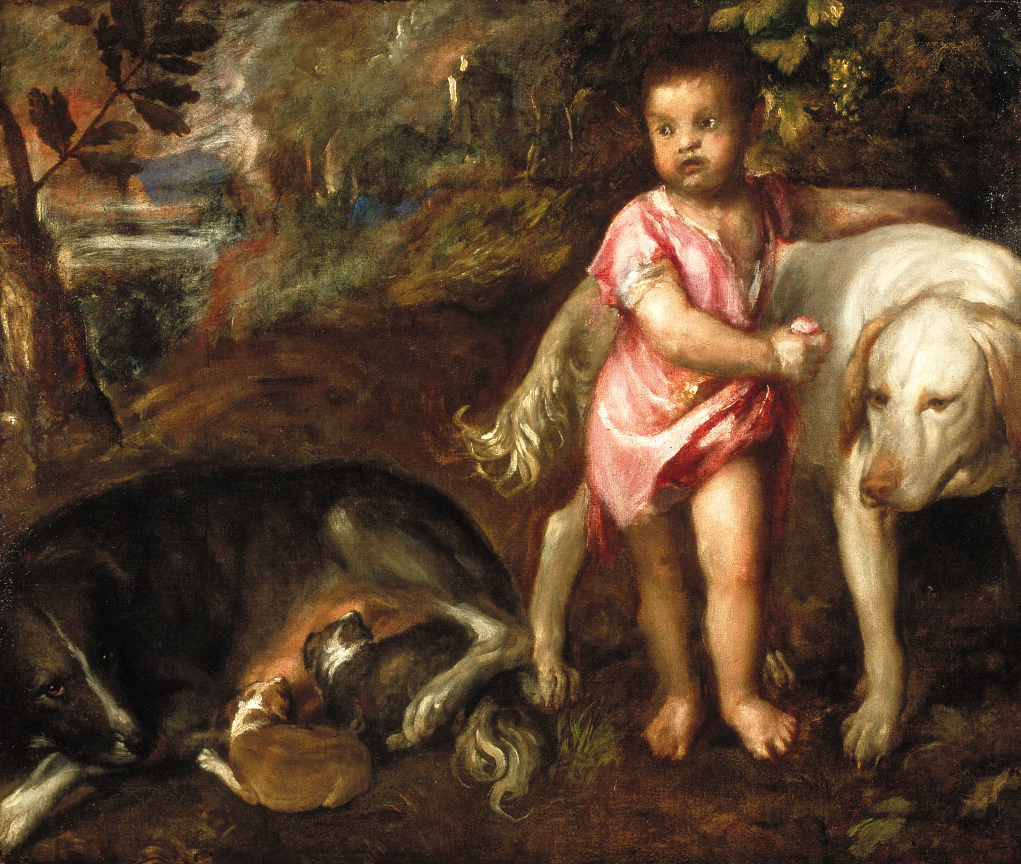 puppies, Boy with dogs, Titian Vecellio, 1080P, HD Wallpaper