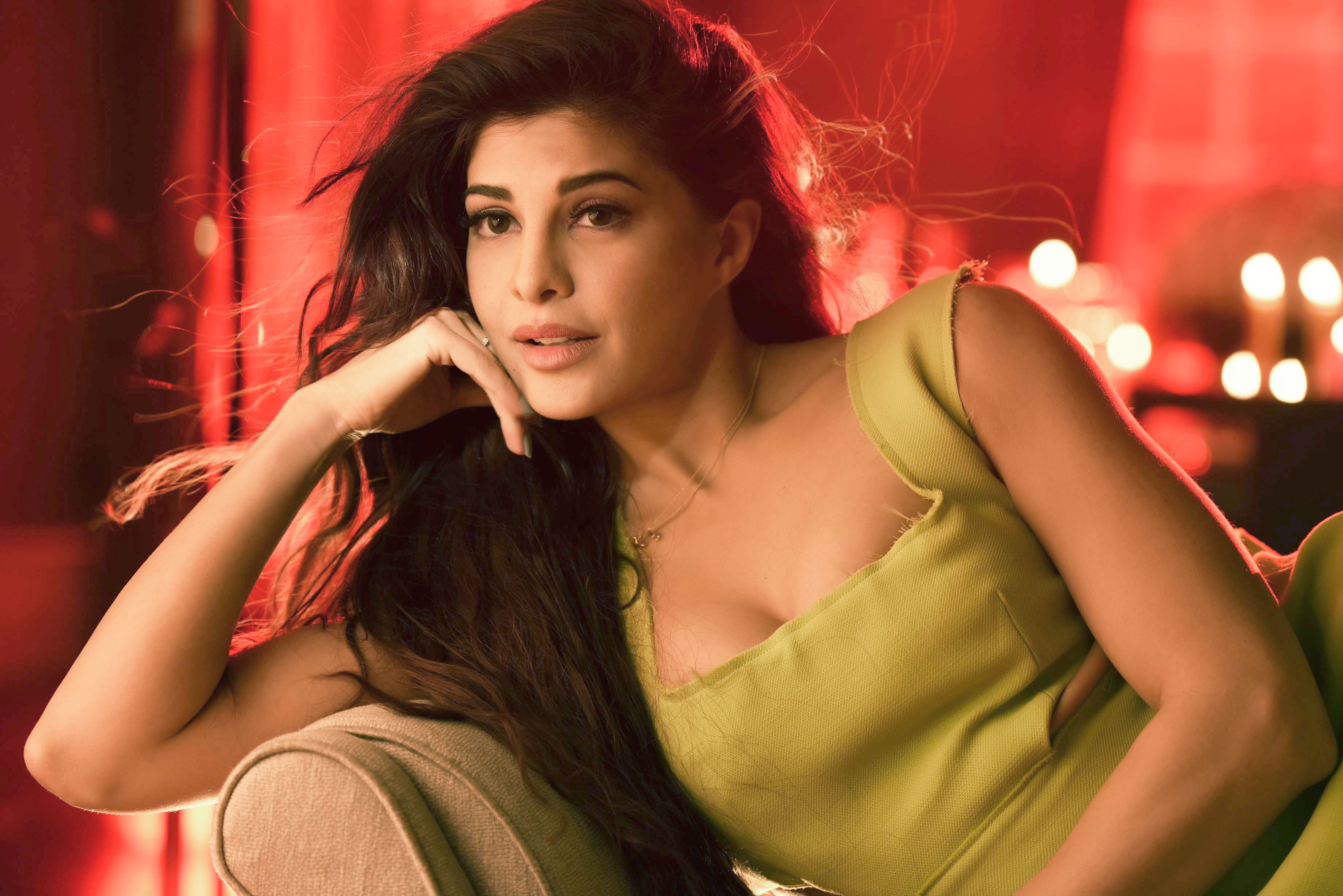 dress, 8K, Bollywood, s, women, green, square, 4K, sleeveless, Actress, 5K, Jacqueline Fernandez, neck, HD Wallpaper