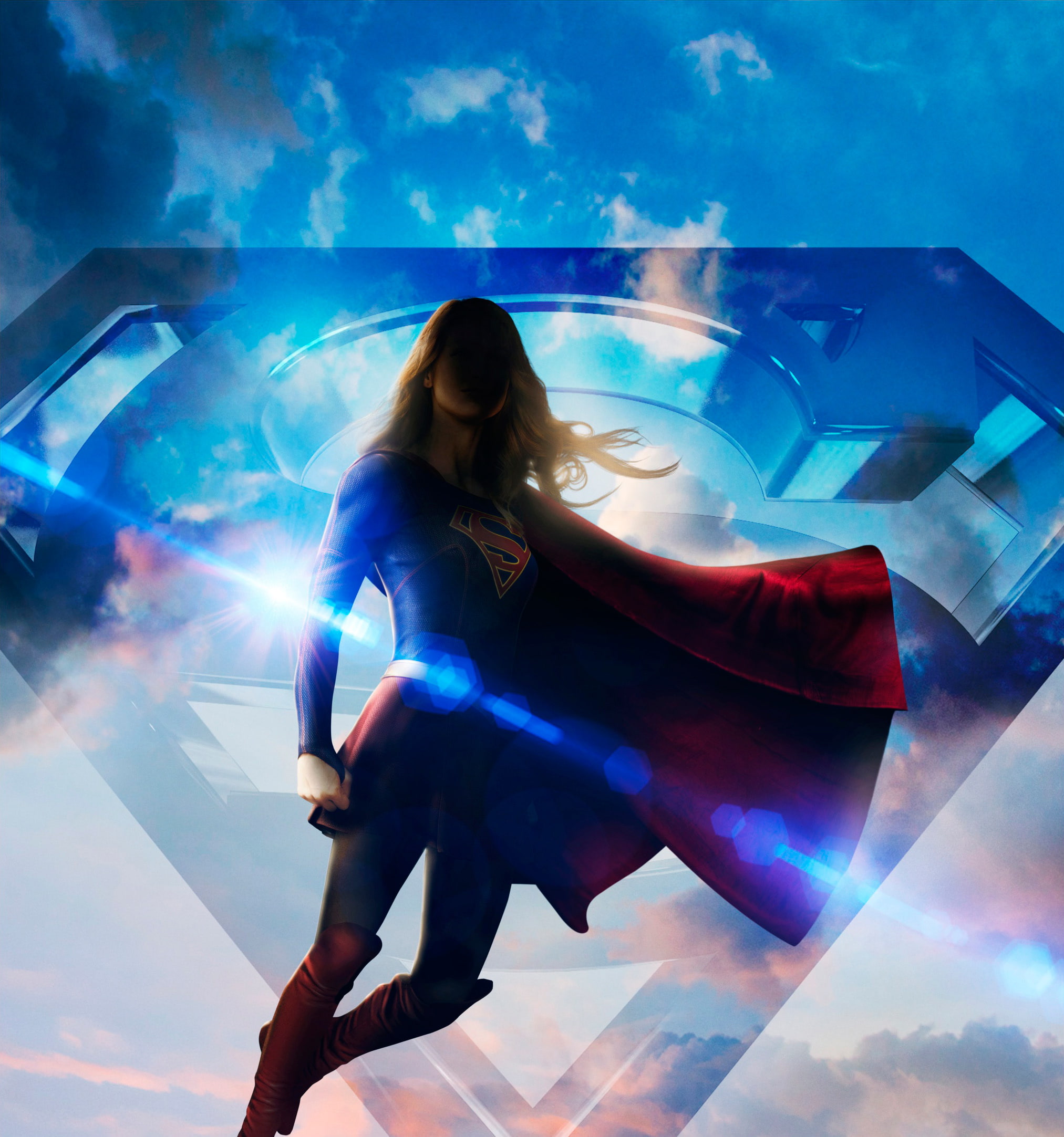 low angle view, young adult, adult, technology, day, digital composite, 1080P, full length, Supergirl, cloud - sky, outdoors, lens flare, standing, futuristic, Phone HD Wallpaper