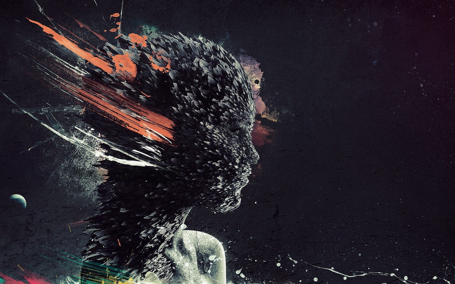 females, weird, skulls, Girls, suicide, Surreal, manipulation, CG, Apart, shatter, break, emotion, Dark, Fractal, psychedelic, 3d, colors, Sad, dream, 1080P, HD Wallpaper