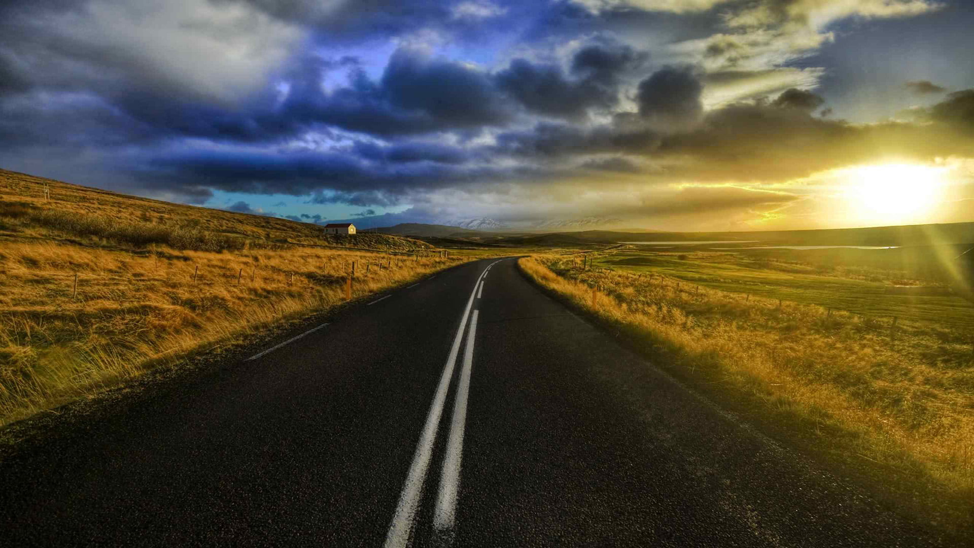 meadow, way, summer, route, car, speed, sunset, cloud, scene, 1080P, outdoor, field, sun, countryside, country, sky, trip, scenics - nature, auto, automobile, HD Wallpaper