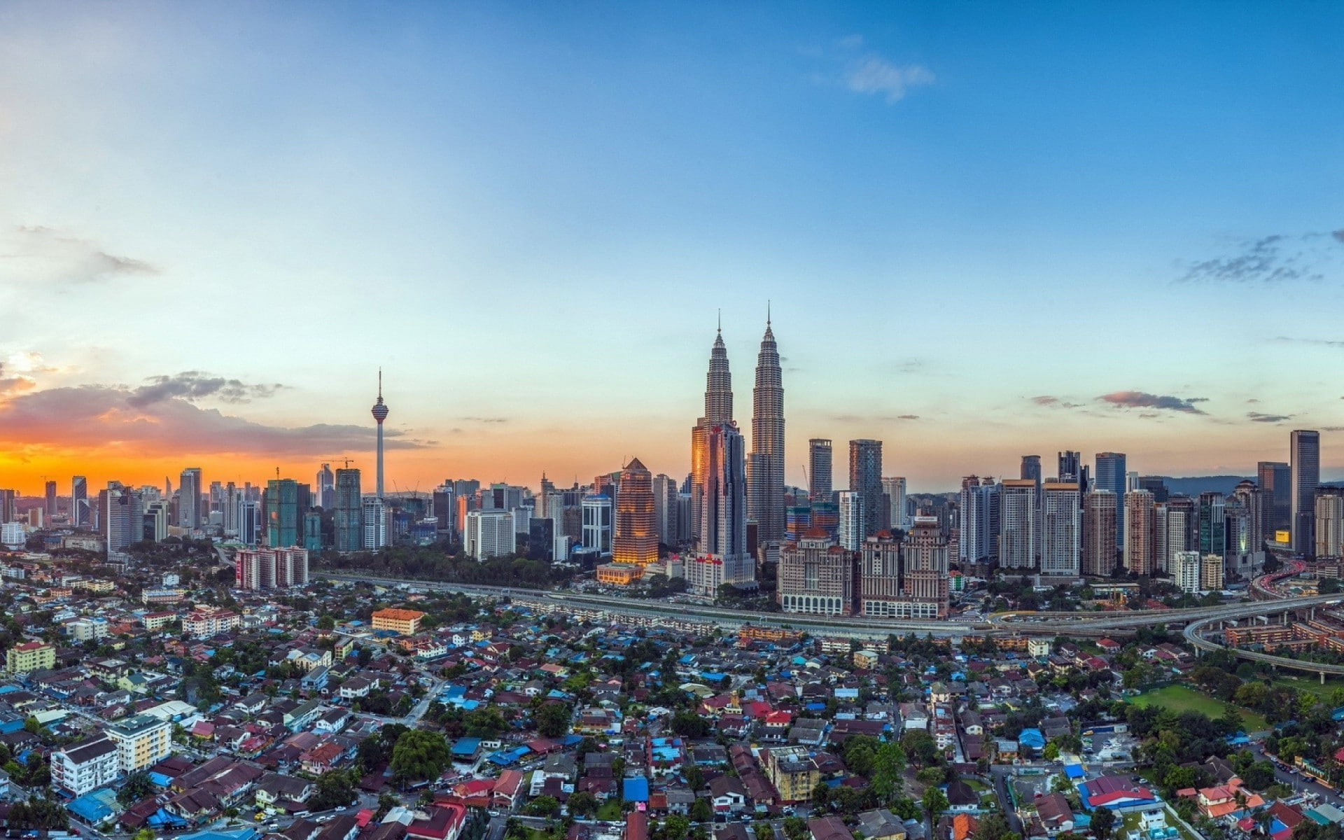 building, Cityscape, Malaysia, 1080P, sunset, Petronas Towers, Kuala Lumpur, HD Wallpaper