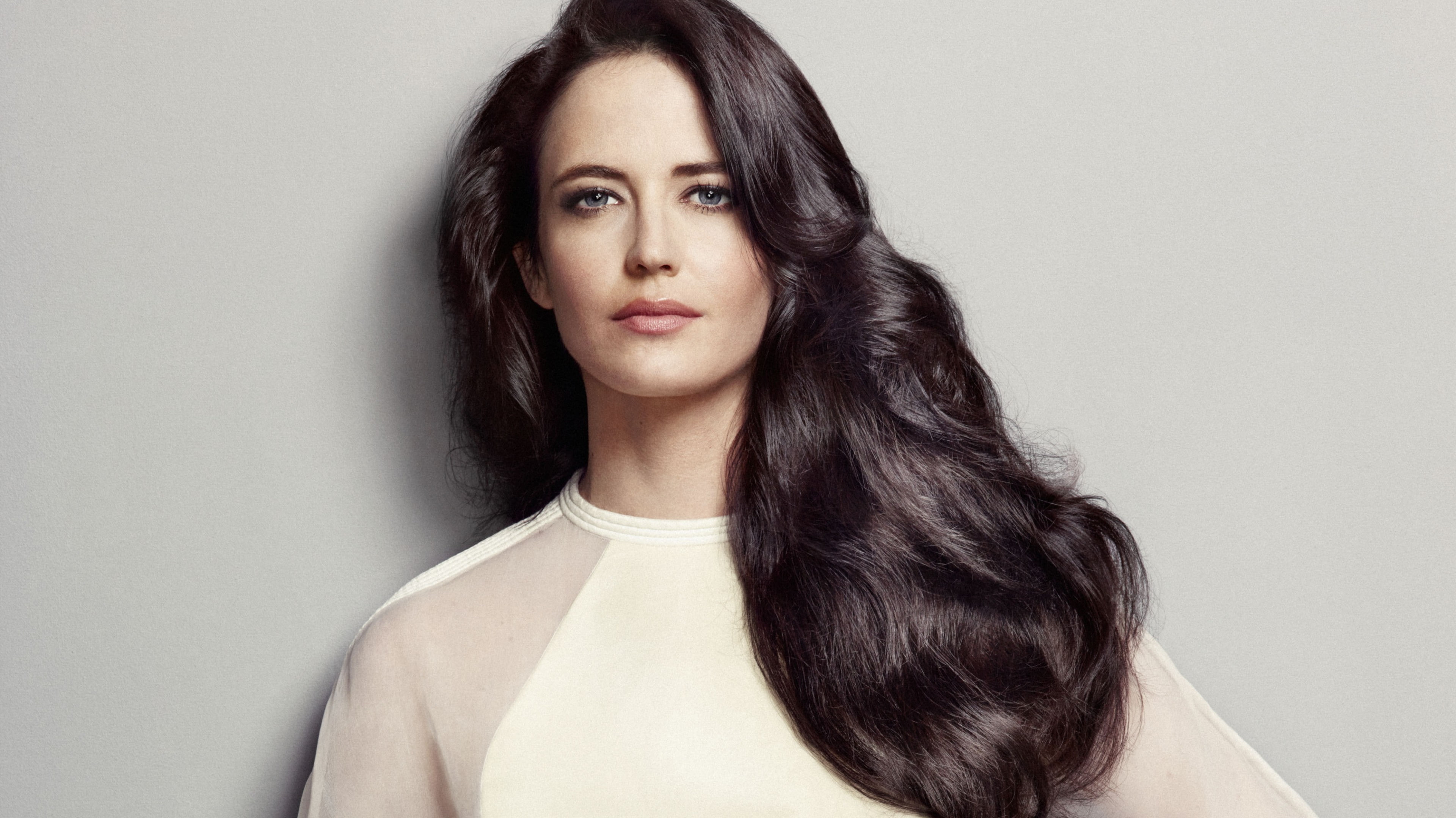 white, Eva Green, Most Popular Celebs in 2015, hair, long, top, wearing, actress, 4K, brunette, woman, HD Wallpaper