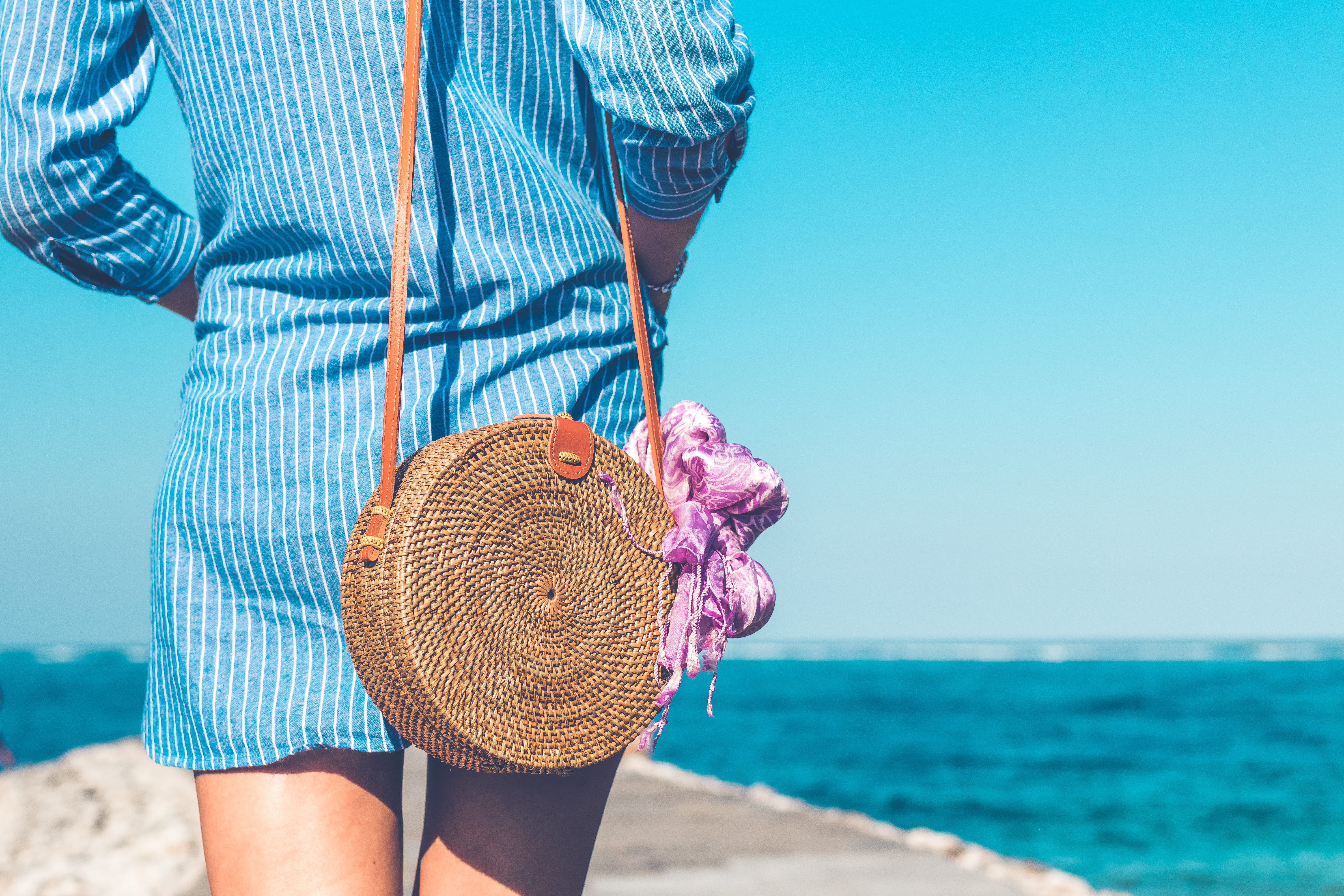 striped, crossbody, day, real people, stylish, woven, sea, design, near, summer, handmade, purse, girl, white, accessory, focus on foreground, land, brown, HD Wallpaper