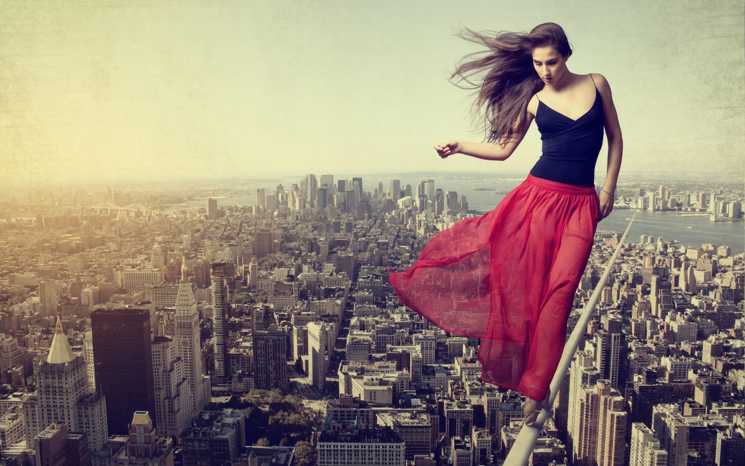women, hair, Photoshop, building, beautiful woman, architecture, city, real people, young women, outdoors, building exterior, skyline, clothing, walking, HD Wallpaper