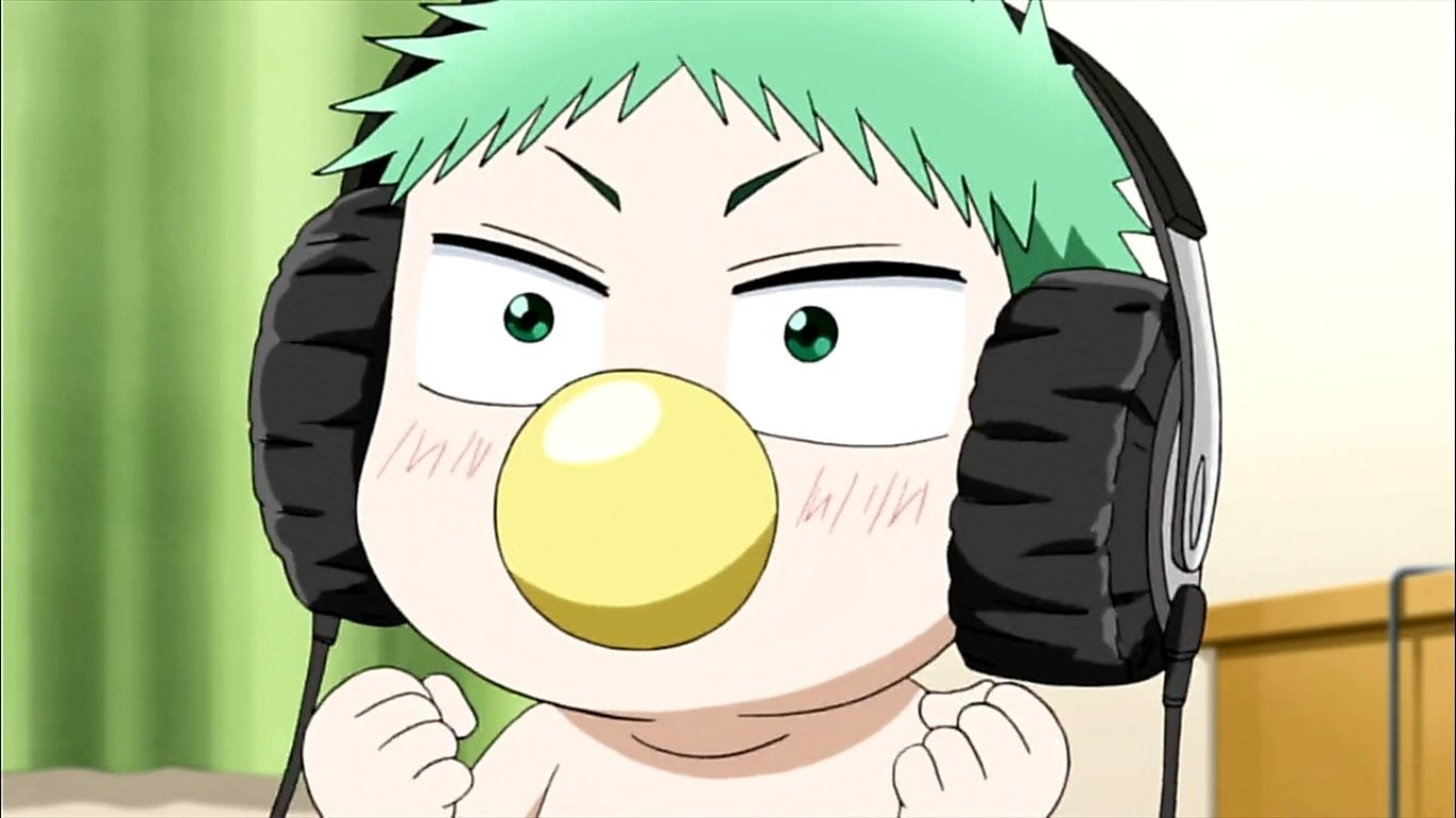green, character, illustration, haired, Anime, 720P, headphones, Beelzebub, wearing, HD Wallpaper