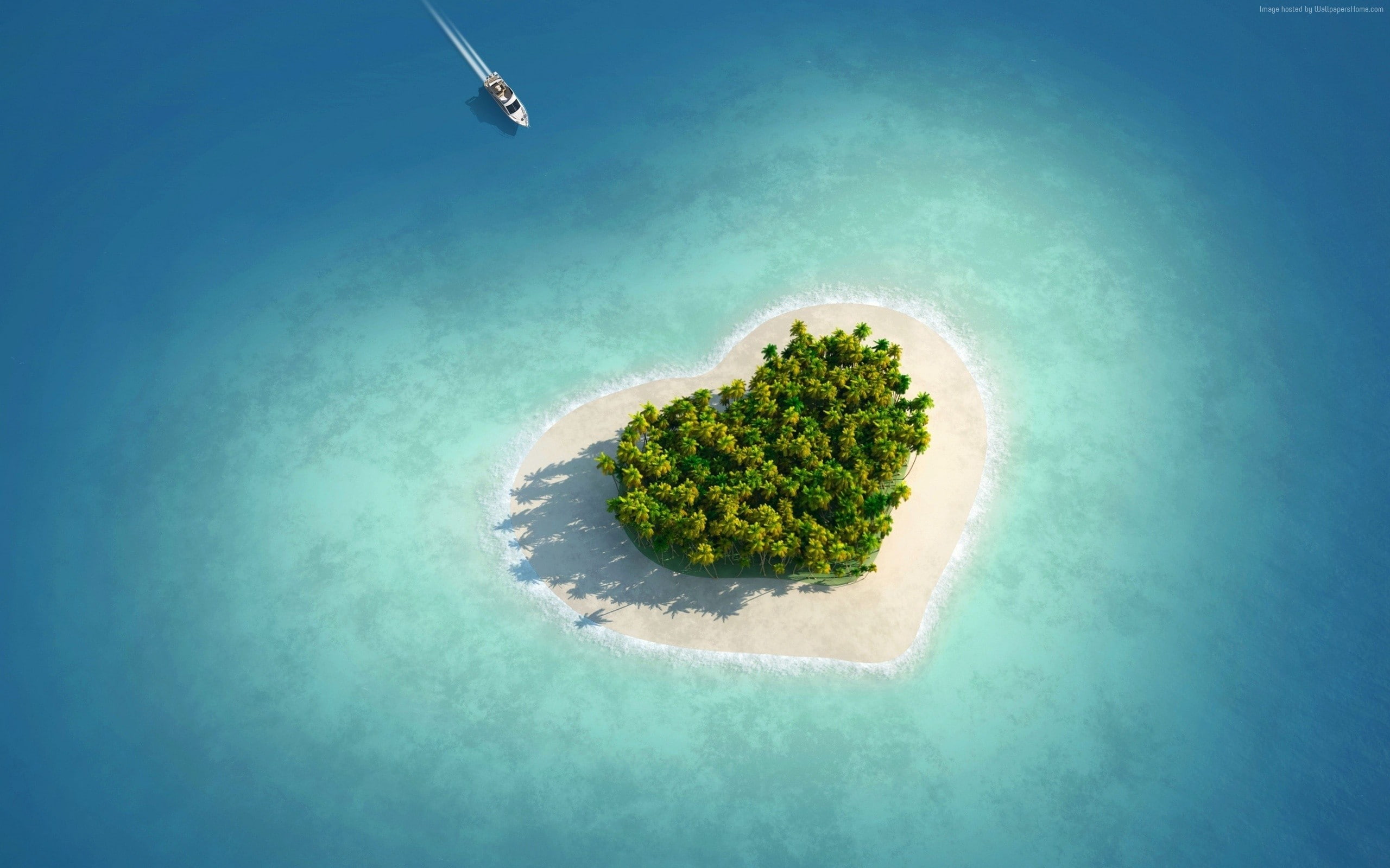 HD, heart, love image, island, 2K, ocean, HD Wallpaper