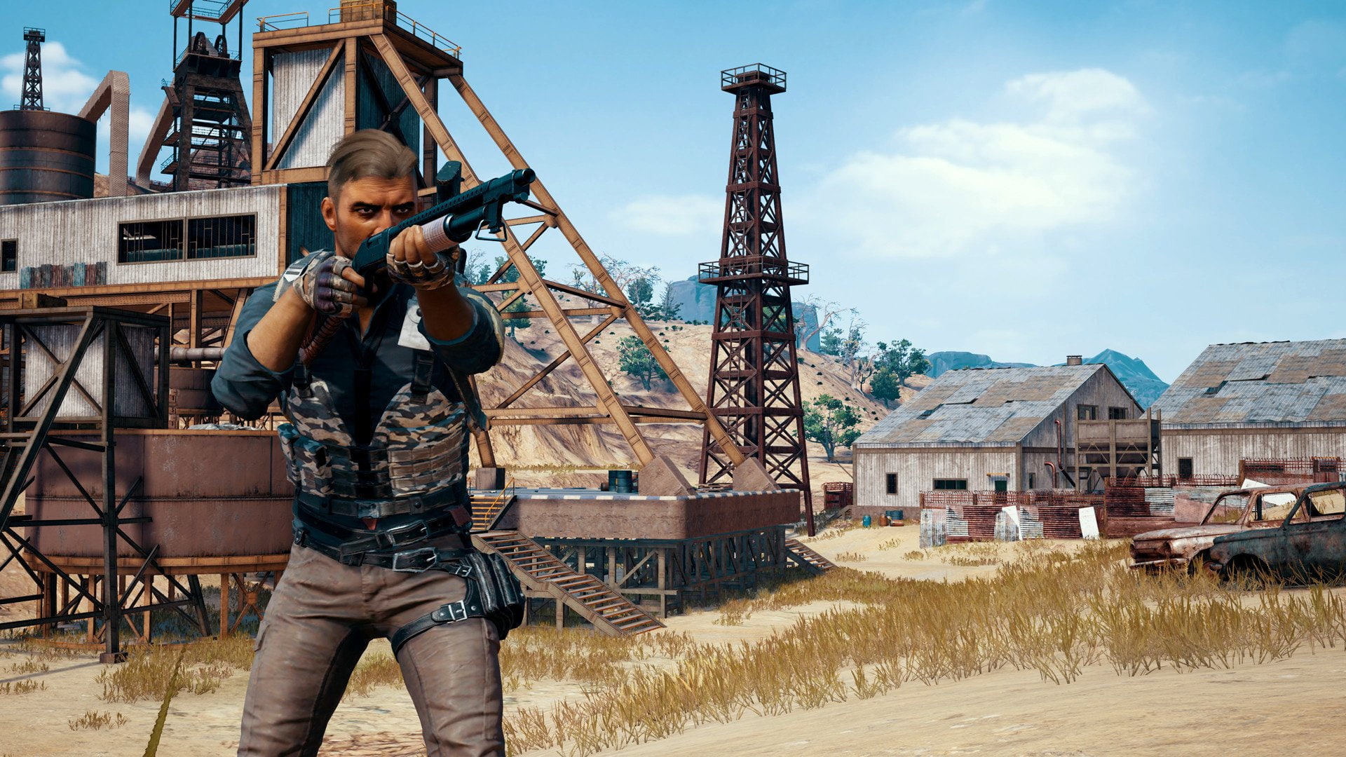 architecture, portrait, mid adult, adult, sky, holding, PlayerUnknowns Battlegrounds, building, built structure, cloud - sky, standing, men, day, occupation, HD Wallpaper