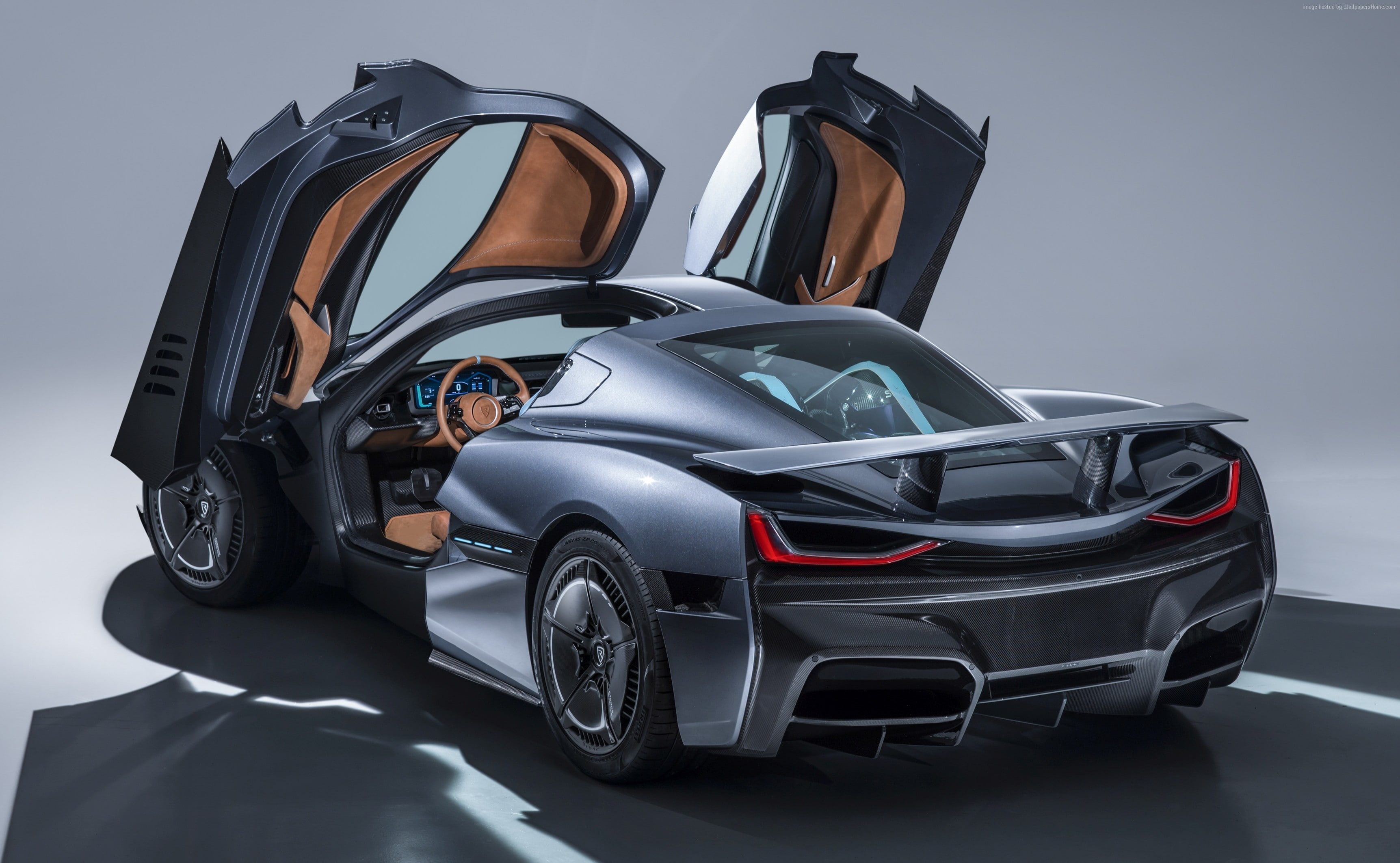 retro styled, black color, 2K, gray background, gray, sports car, land vehicle, mode of transportation, luxury, car, Geneva Motor Show 2018, still life, HD Wallpaper