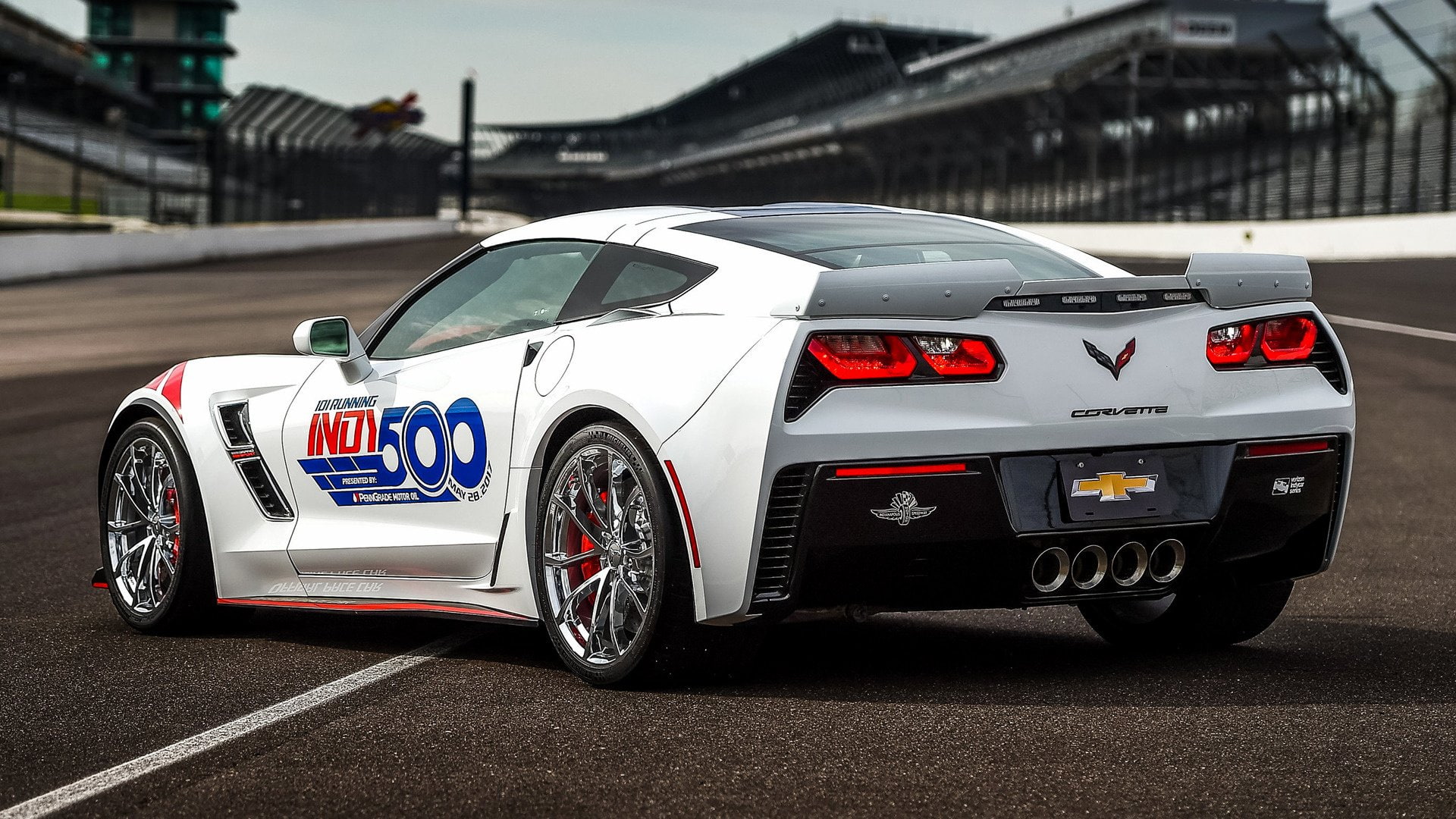 Sport Car, Chevrolet Corvette (C7), Chevrolet, IndyCar, Car, 1080P, White Car, Safety Car, HD Wallpaper