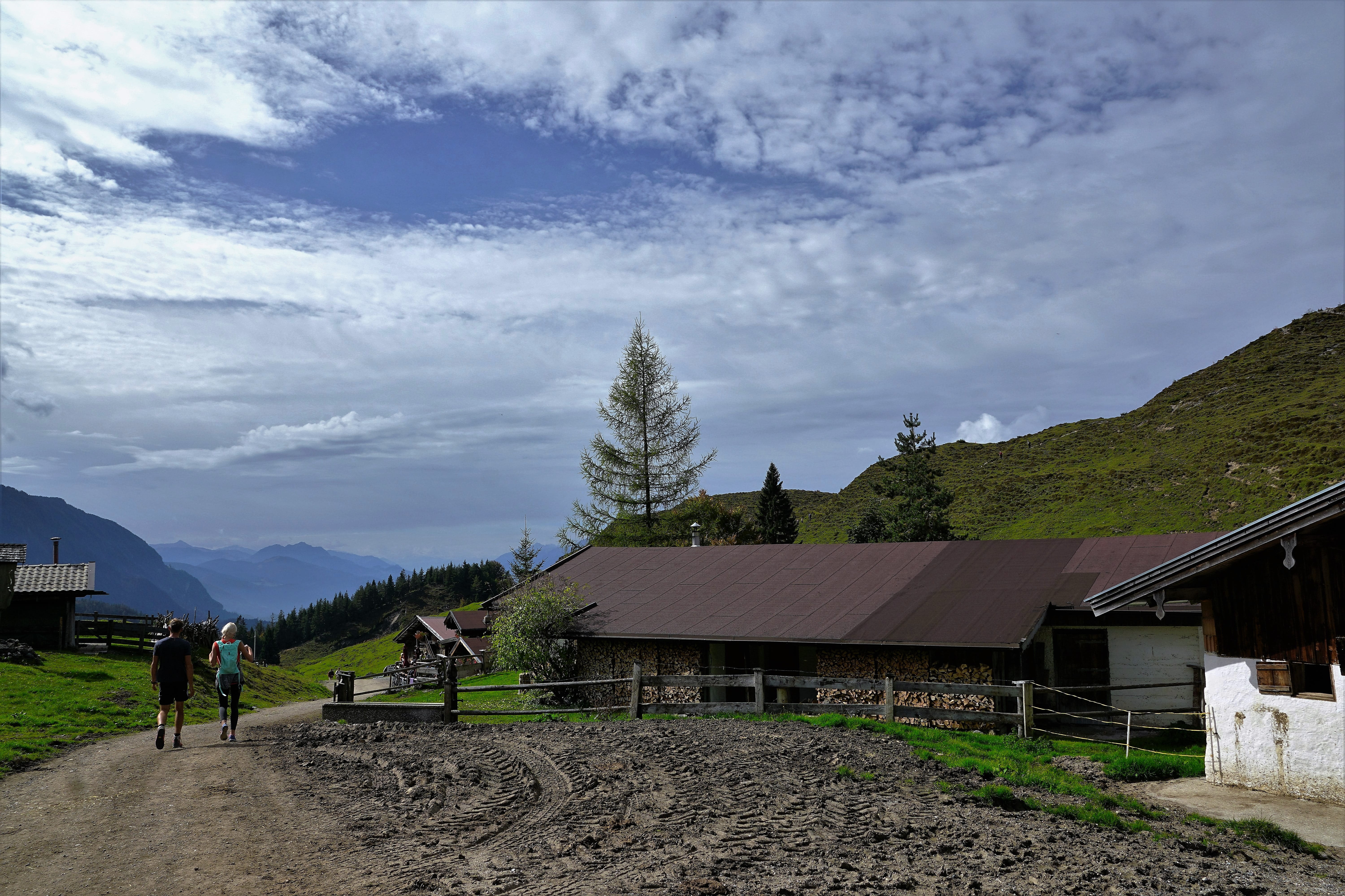 mountain, clouds, almabtrieb, beauty in nature, cloud - sky, grass, forest, built structure, salzburg country, vegan, landscape, kitzbühel, architecture, HD Wallpaper