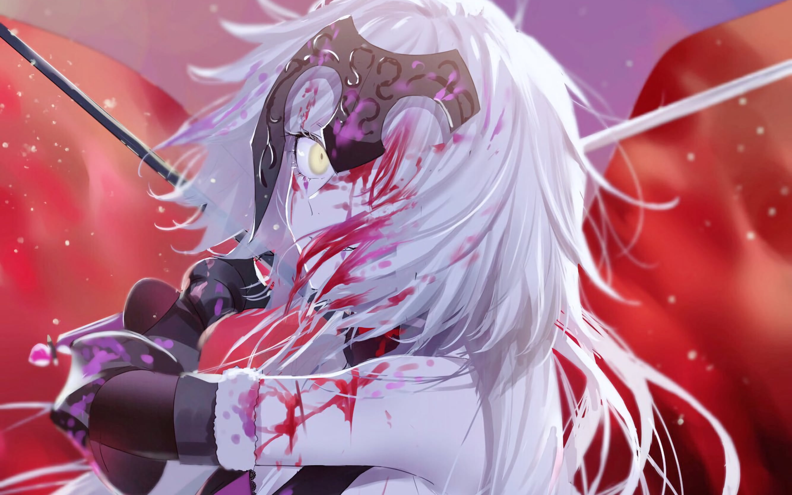 Mobile Game, yellow eyes, 2K, white hair, Fate/Grand Order, anime girls, long hair, Fate Series, Avenger (Fate/Grand Order), Jeanne (Alter) (Fate/Grand, HD Wallpaper