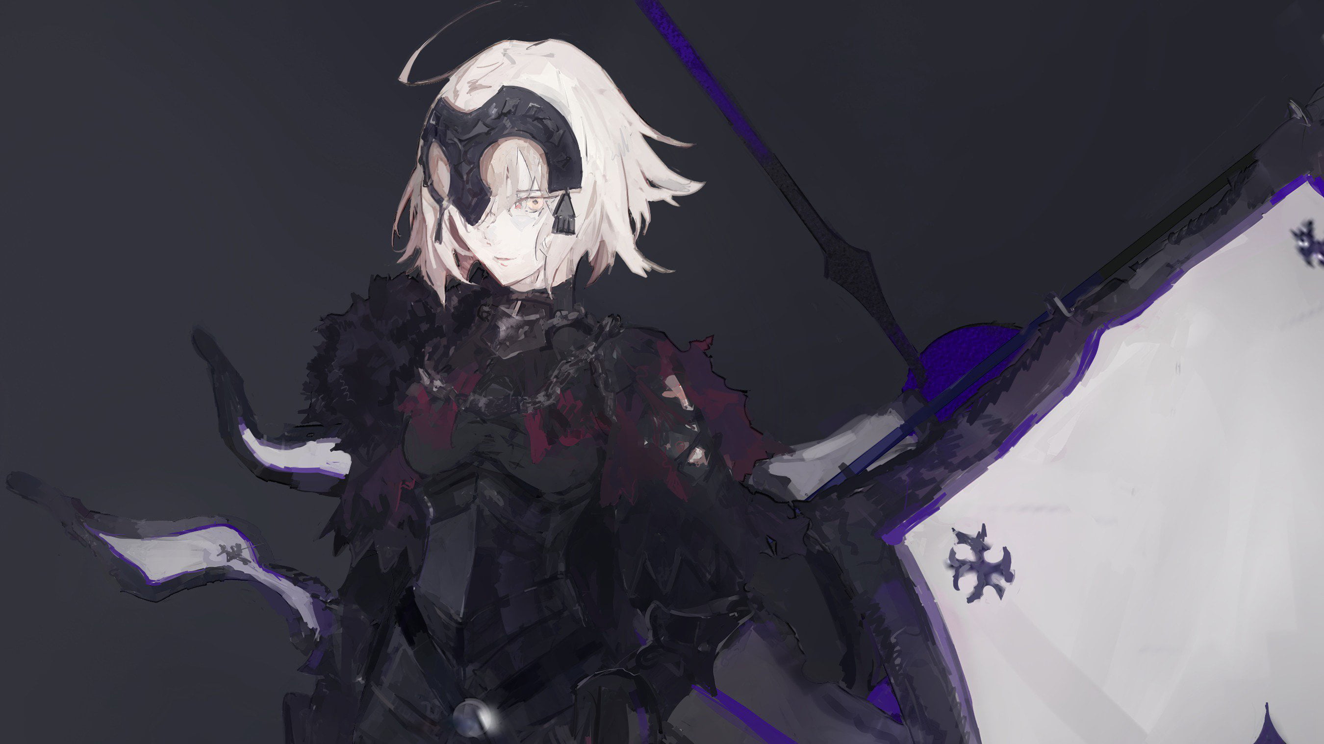 Jeanne (Alter) (Fate/Grand Order), yellow eyes, Fate/Grand Order, 2K, Fate Series, white hair, short hair, anime girls, Mobile Game, Avenger (Fate/Grand, HD Wallpaper