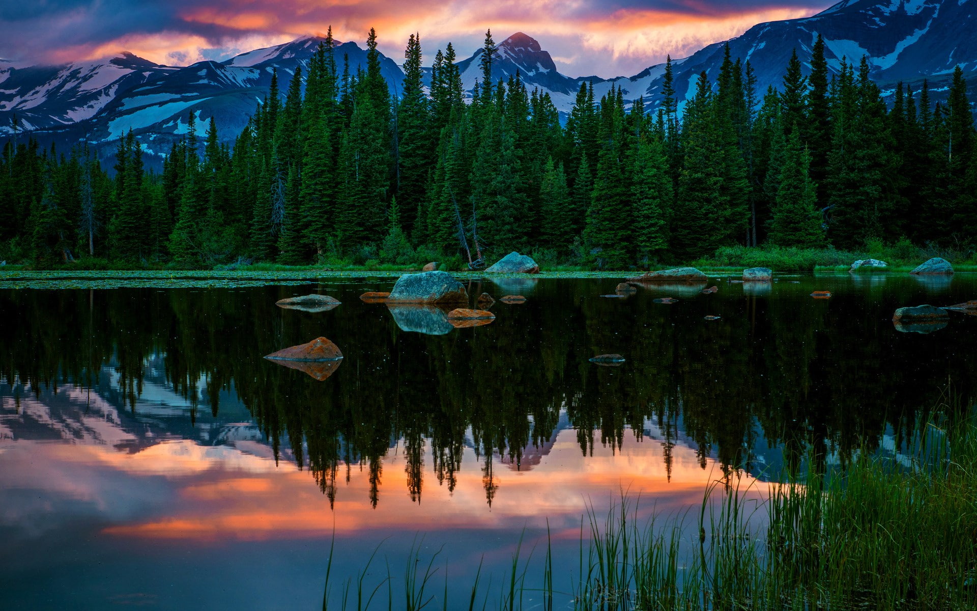 tranquility, non-urban scene, nature, reflection lake, forest, cloud - sky, idyllic, mountain, lake, tranquil scene, waterfront, outdoors, tree, growth, HD Wallpaper