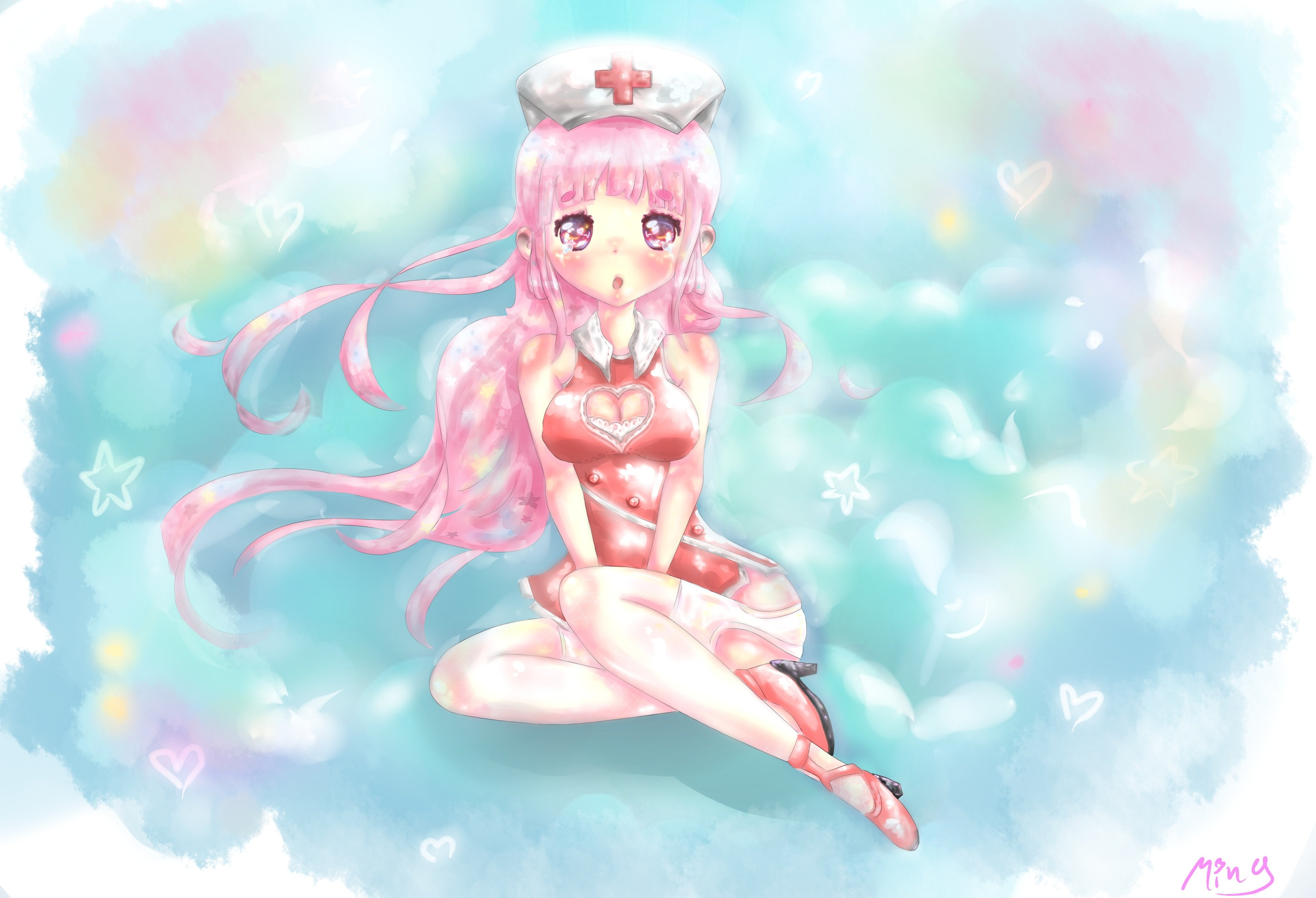 redeyes, nurse, 4K, pinkhair, HD Wallpaper