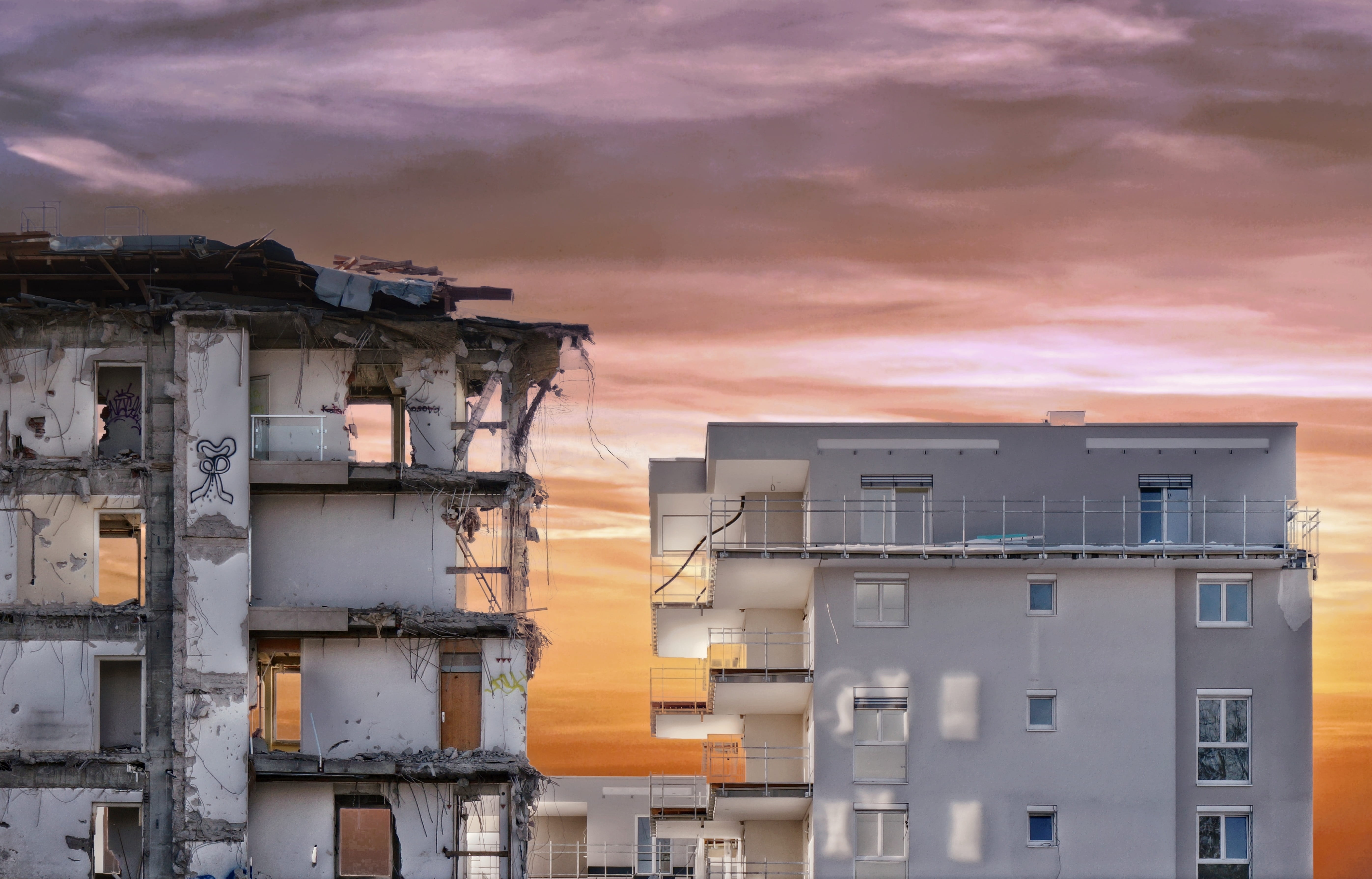 5K, industry, klagenfurt, building, sky, transience, communication, orange color, decay, demolition, cloud - sky, construction, architecture, built structure, HD Wallpaper