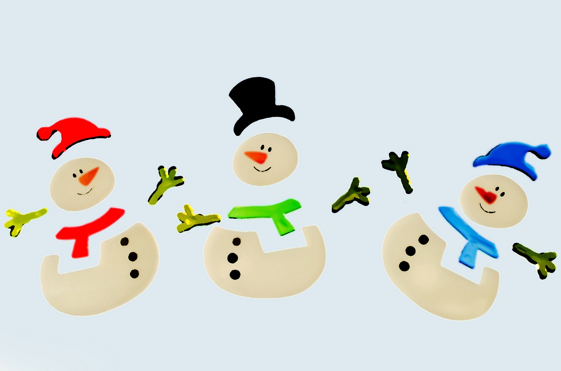 snowmen, smiling, disassembled, holiday, season, winter, representation, happiness, xmas, emotion, 1080P, hats, men, nice, communication, sticker, snowman, HD Wallpaper