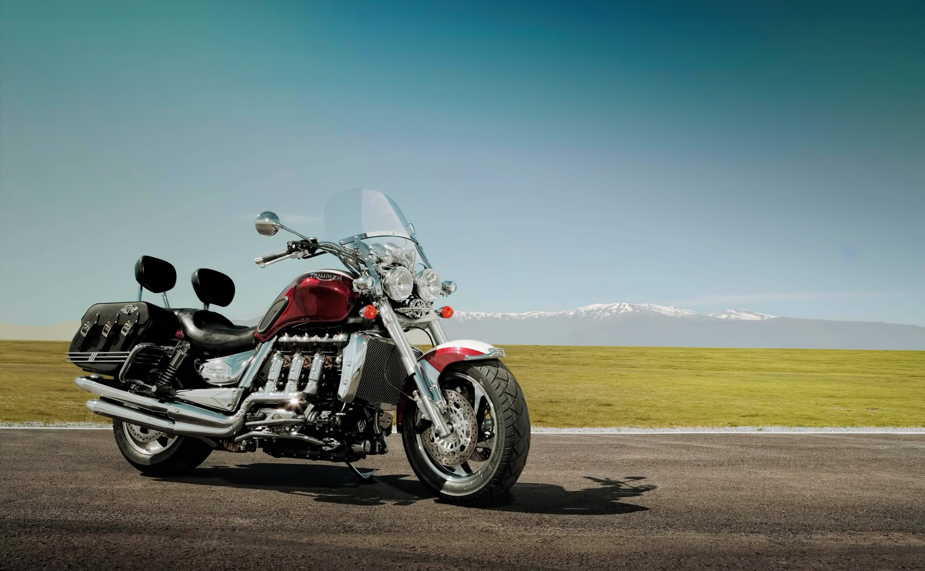one person, helmet, parking, road, motorcycle, landscape, mode of transportation, nature, travel, road trip, day, outdoors, Triumph, environment, mountain, HD Wallpaper