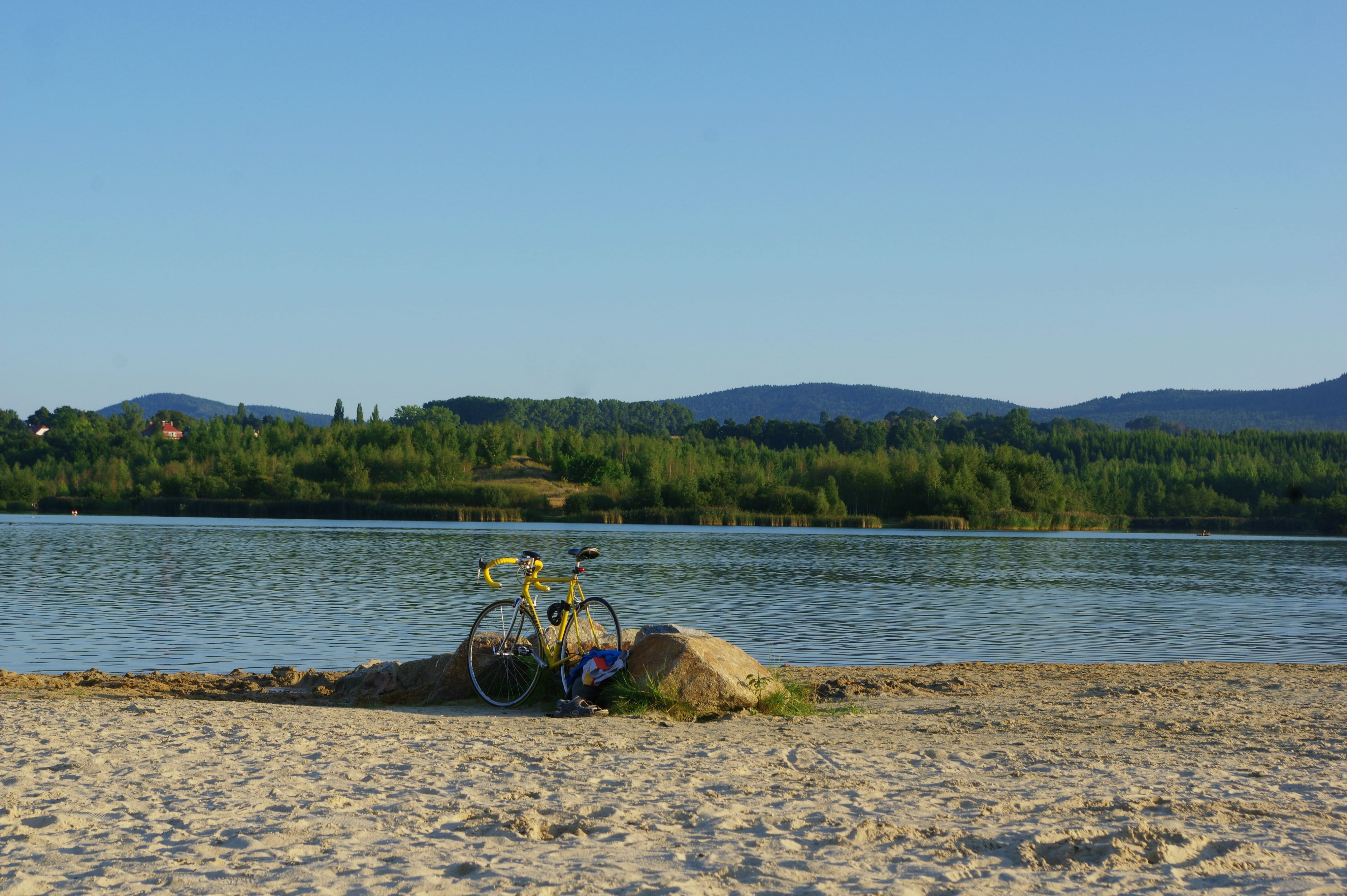 swim, transportation, bike, beach, bicycle, tranquility, tree, beauty in nature, bank, 4K, travel, rest, scenics - nature, outlook, bike ride, day, relaxation, HD Wallpaper