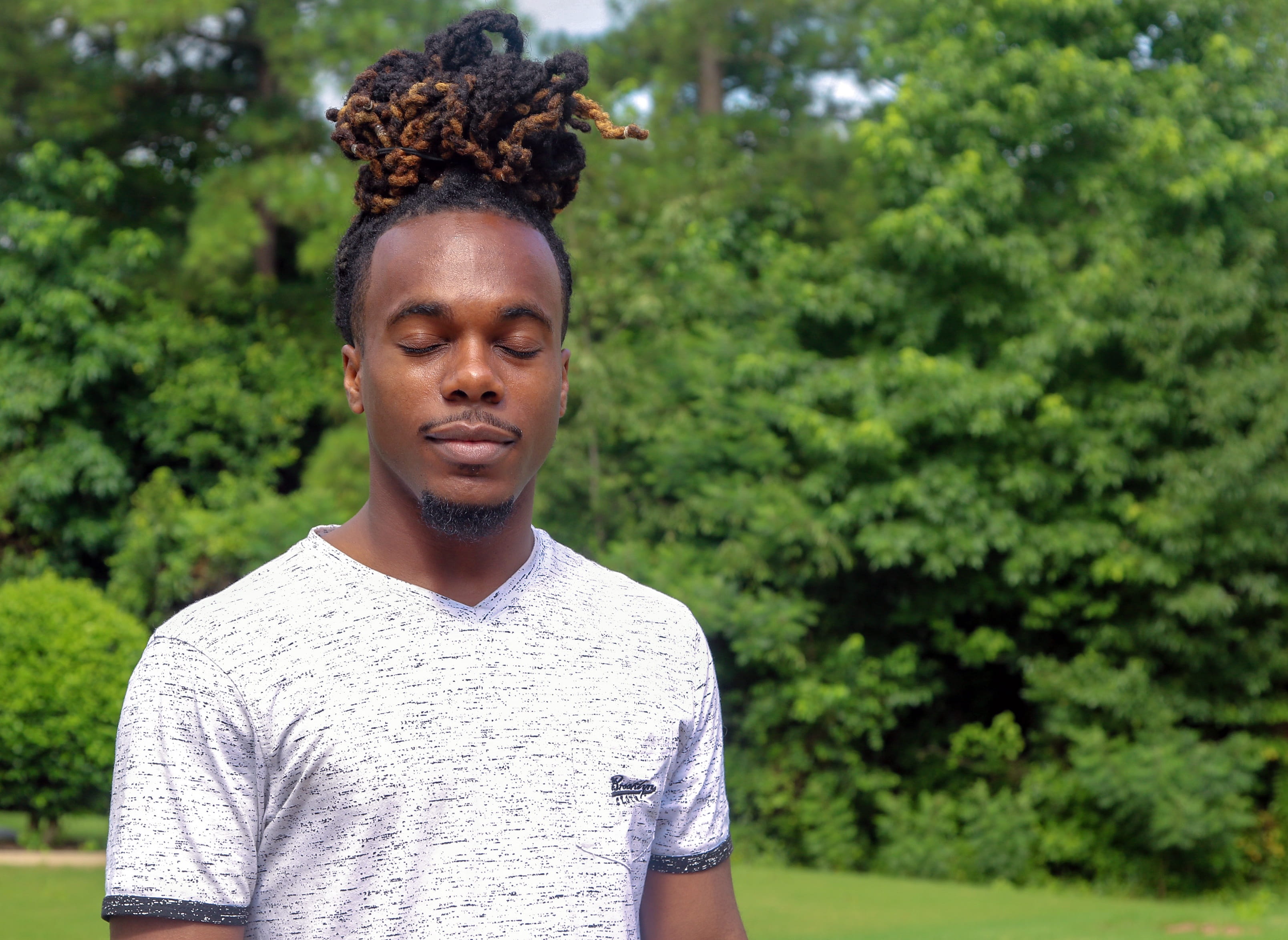 real people, casual clothing, day, nature, black, headshot, one person, portrait, meditate, tree, african-american, peace, standing, young men, dreads, HD Wallpaper