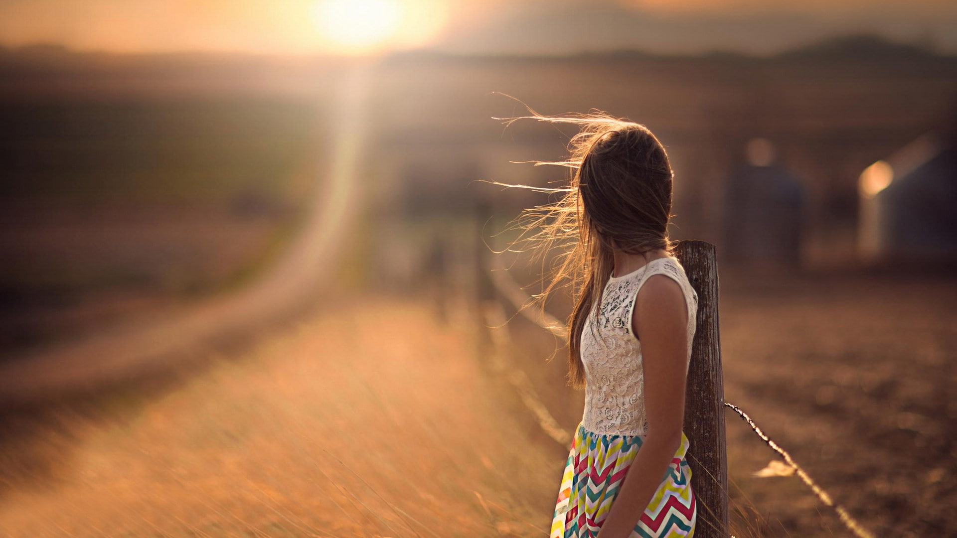 fashion, one person, standing, contemplation, clothing, hairstyle, brown hair, offspring, sunlight, nature, childhood, lens flare, long hair, widescreen hd  1080p of girls 1920x1080, HD Wallpaper