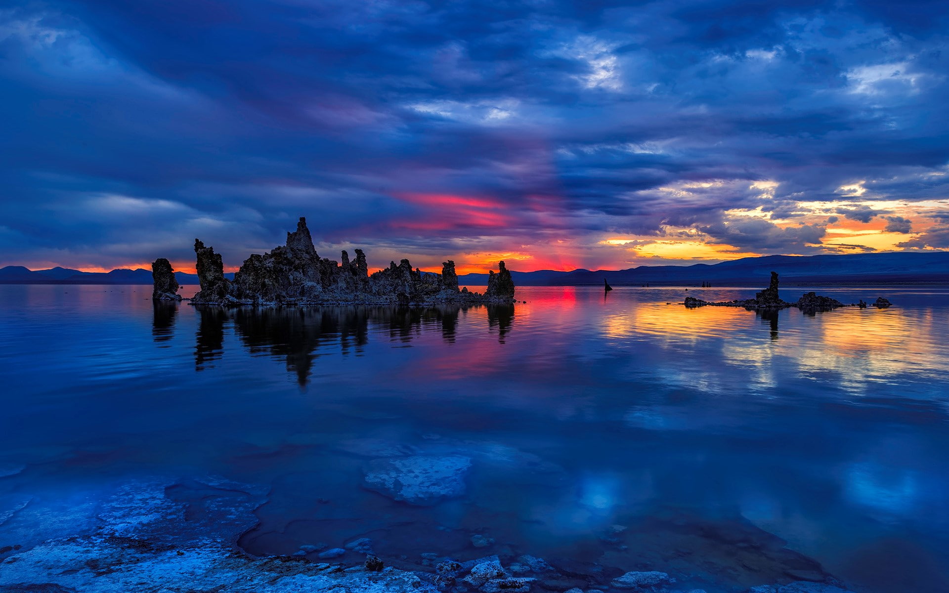 tranquil scene, reflection, water, no people, nature, sky, 1080P, dusk, nature screen backgrounds 1920x1200, sunset, building exterior, beauty in nature, HD Wallpaper