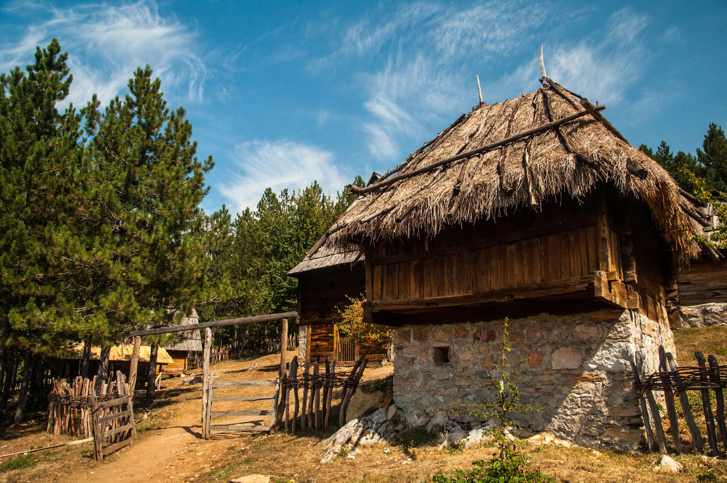 built structure, plant, outdoors, tree, rural scene, sunlight, sky, building exterior, serbian, sirogojno, nature, day, old, residential district, building, HD Wallpaper
